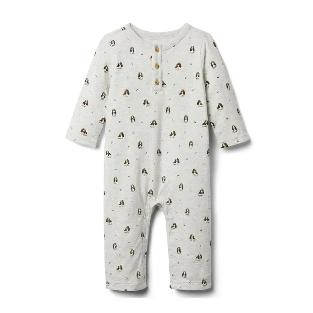 𝅺Janie and Jack Baby Puppy One‎ Piece Romper Cookies and Cream Puppy Print