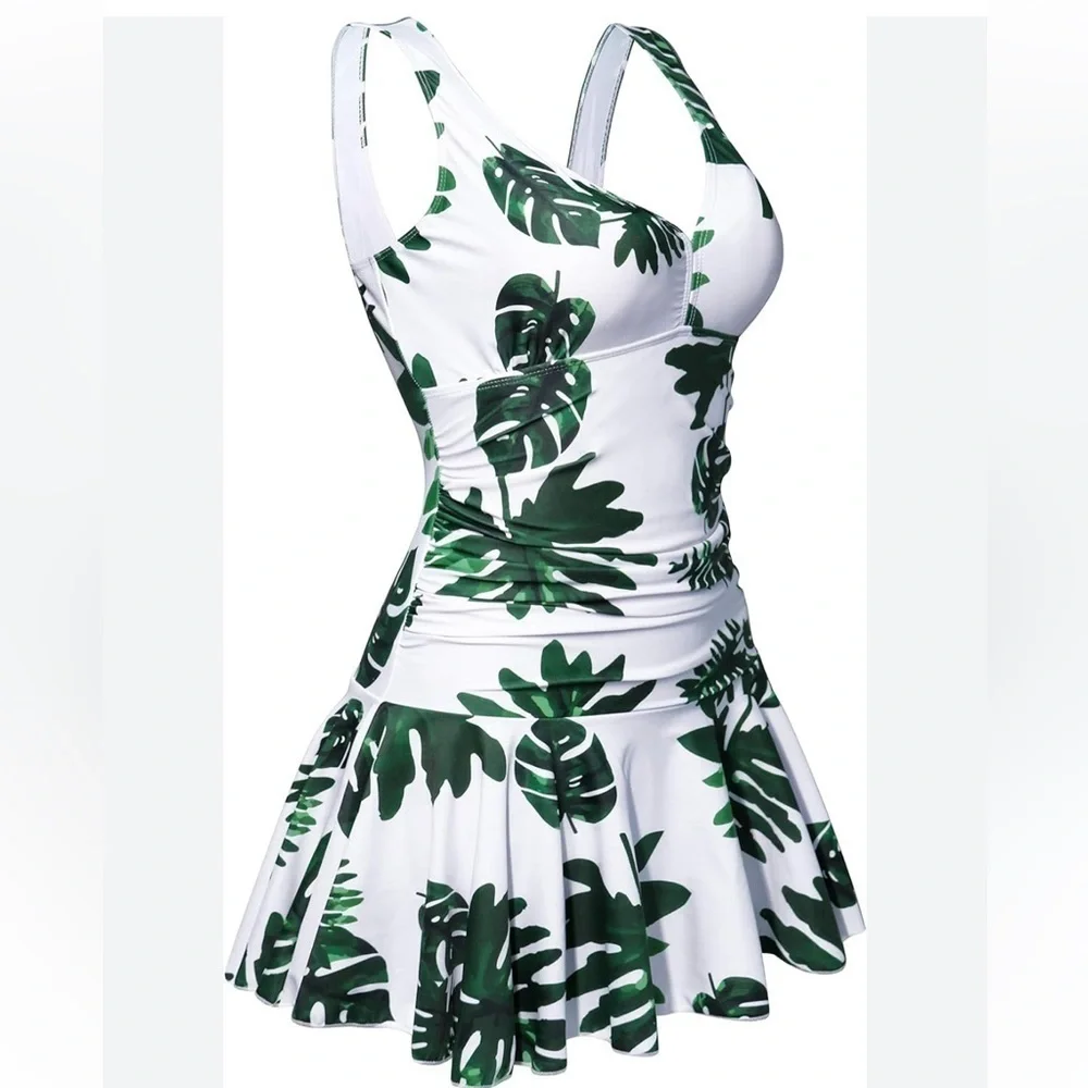 NBW,  One-Piece Palm Beach Bathing Suit with Attached Skort, Size M