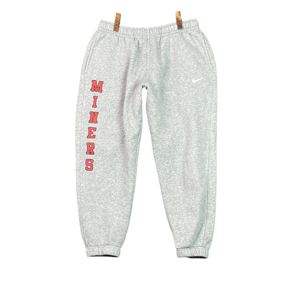 Nike Sweatpants Mens Medium Gray Miners Graphic Fleece Joggers Athletic Casual