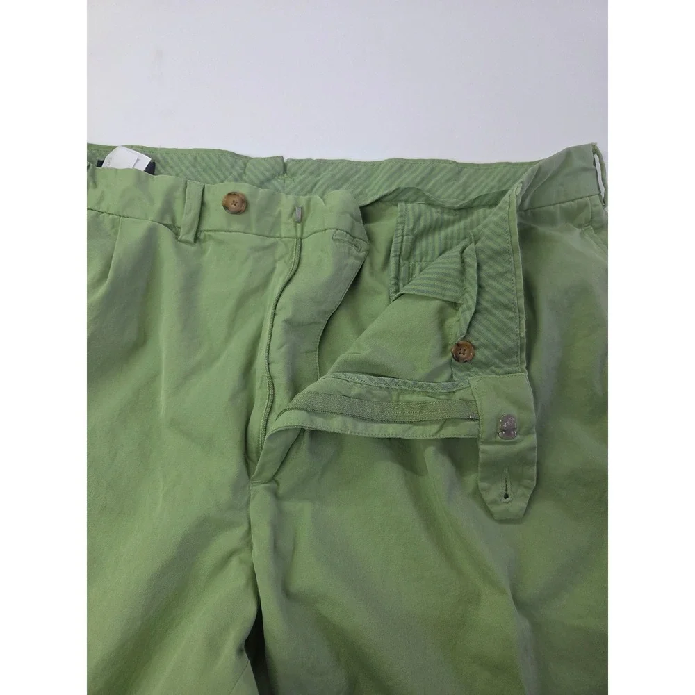 Lands End Mens Green Pleated Chino Pants 42 x 34 Cuffed Cotton Trousers 190311