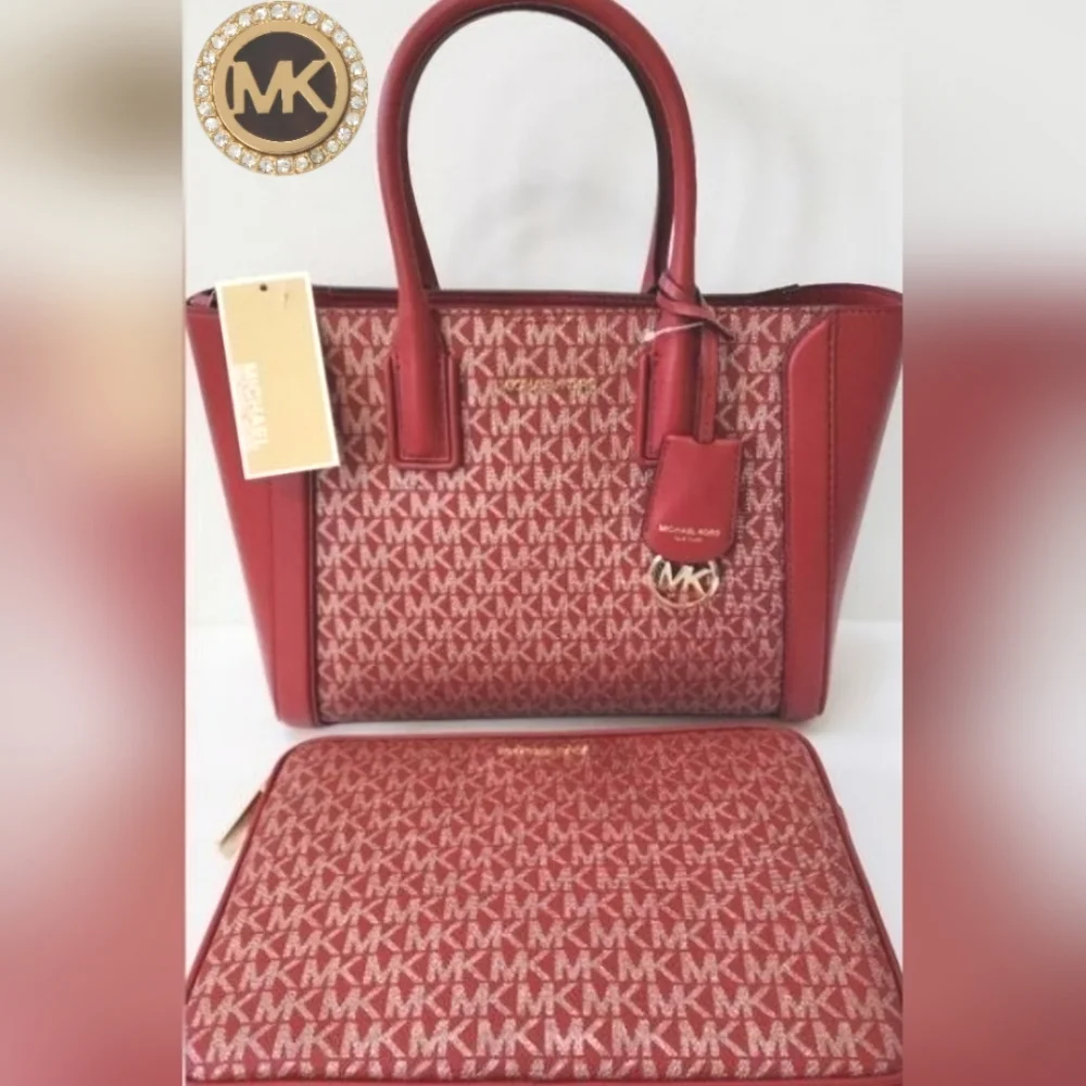 Michael Kors KALI  iPAD Case Tote Satchel Chili Red, Gold Adjustable Crossbody