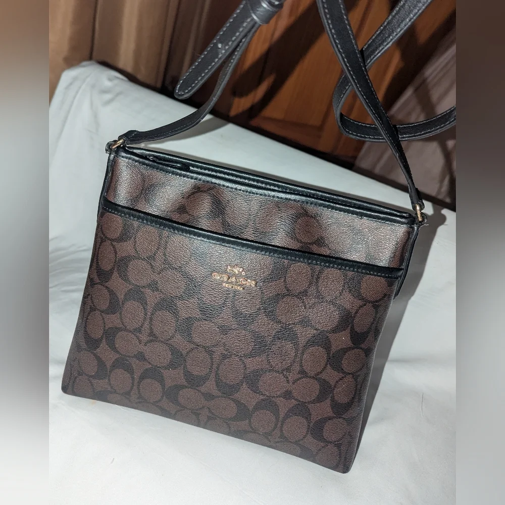 Coach Signature Sacoche Brown and Black Crossbody Bag F29210