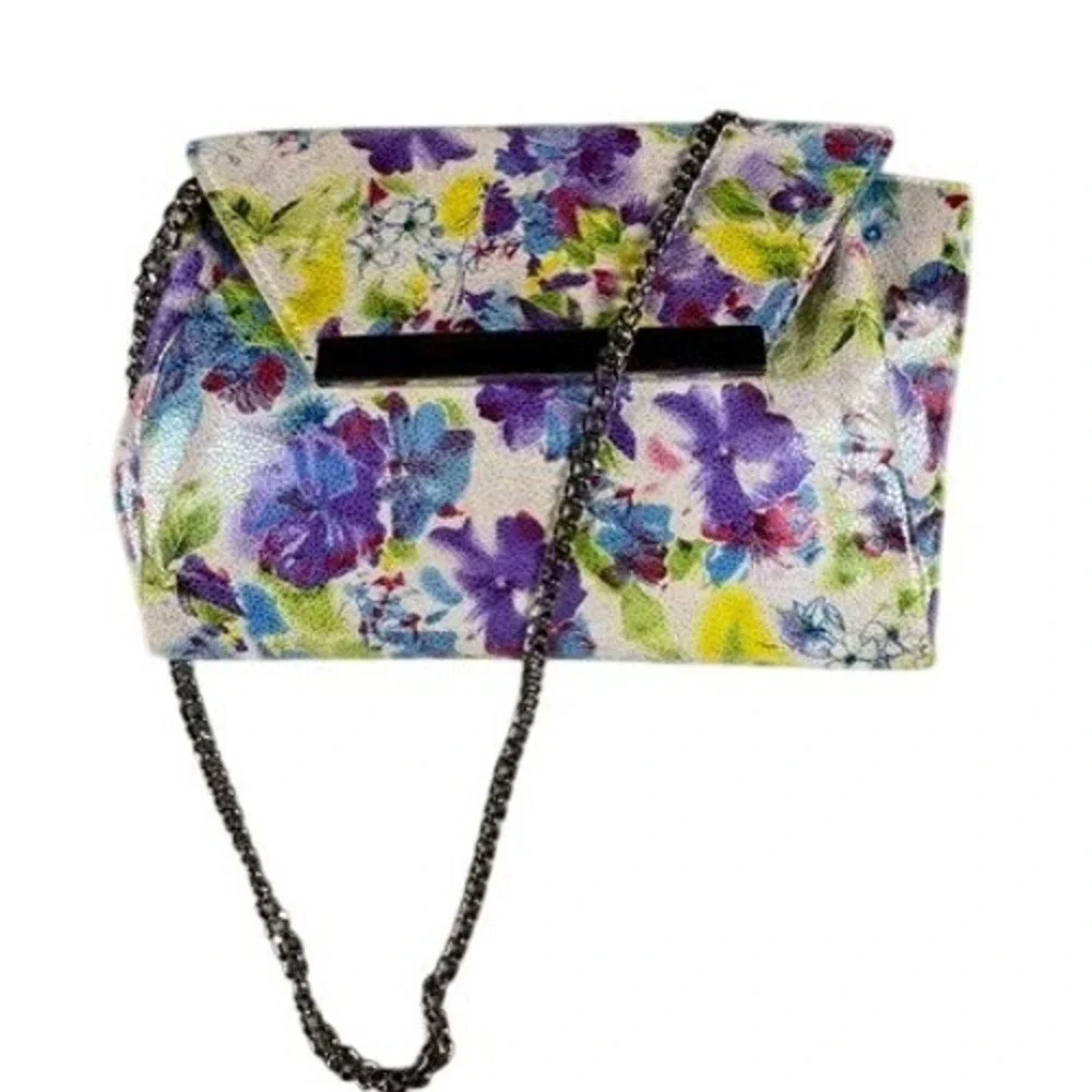NWT J. Renee Clutch Handbag Womens  Floral Iridescent Multicolor Chain Strap Bag