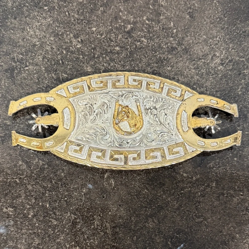 3 Distressed Western Charro Silver &‎ Gold Tone Belt Buckles