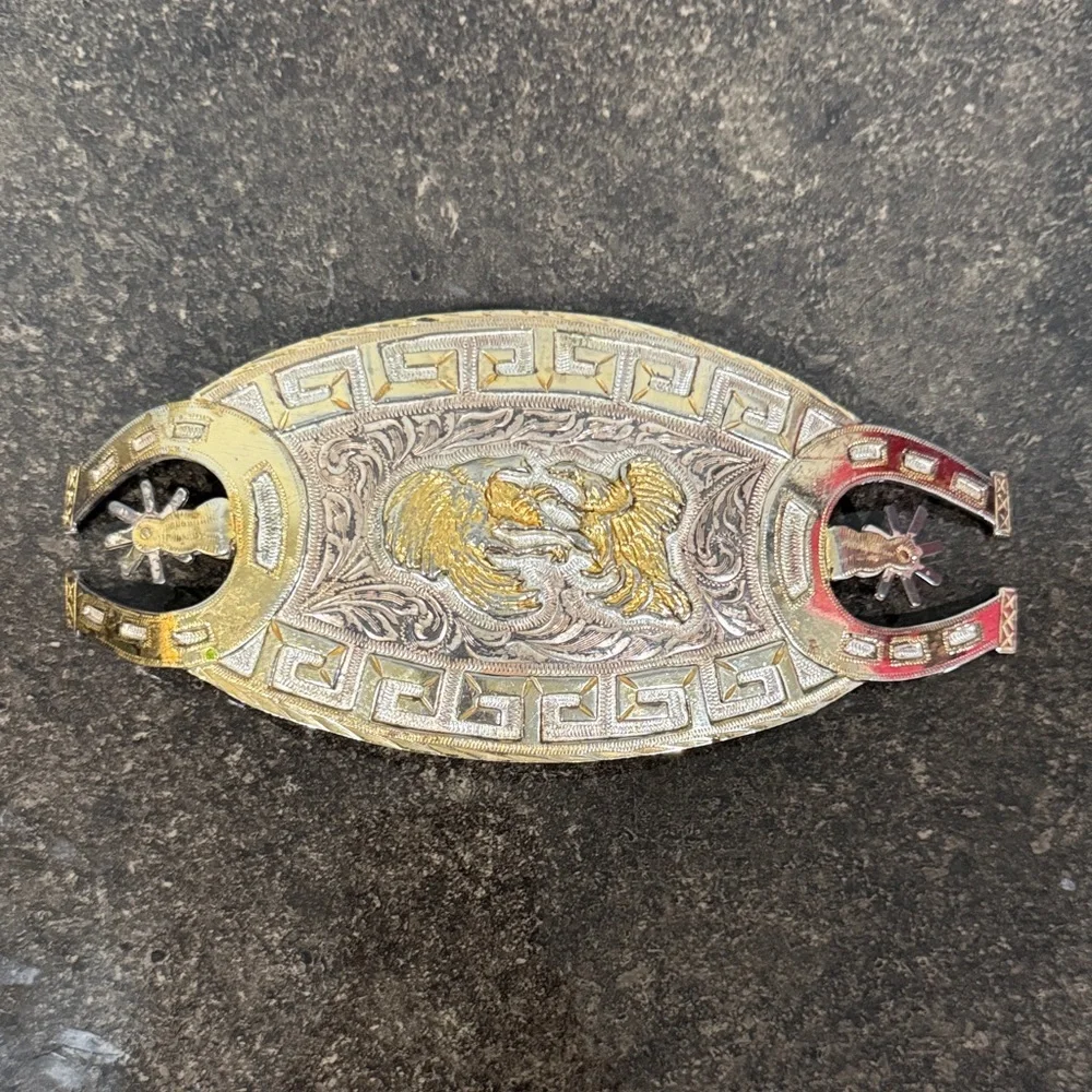 3 Distressed Western Charro Silver &‎ Gold Tone Belt Buckles