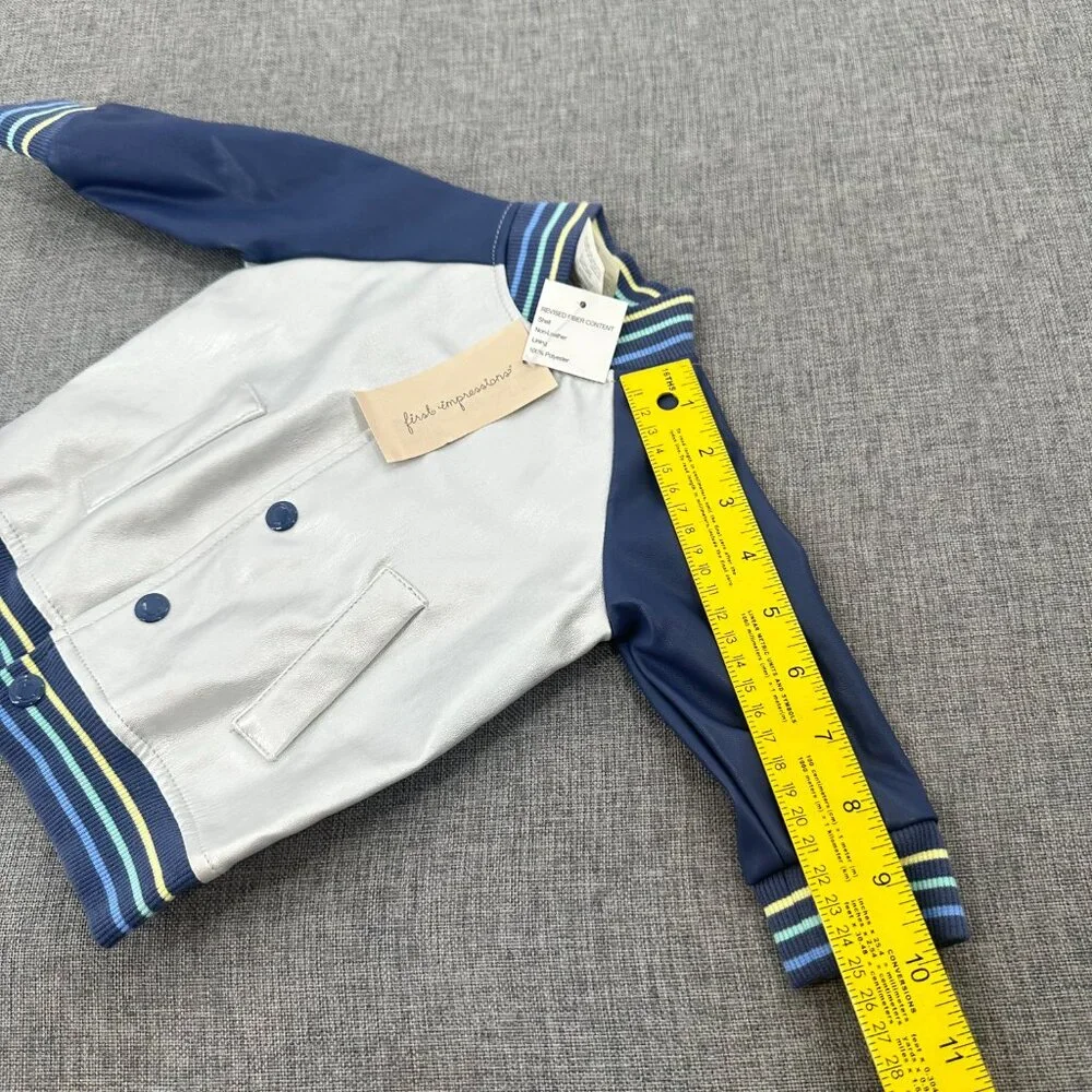 NEW! Baby Boy First Impressions Jacket Metallic Silver‎ & Blue Snaps 0--3 months