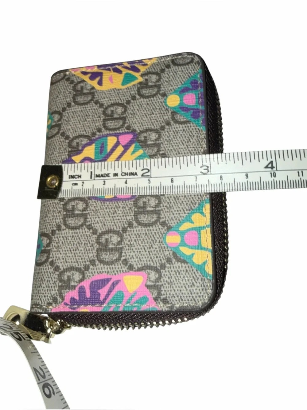 GG brown print card case zip around  double G