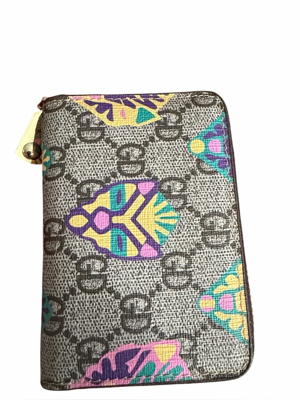 GG brown print card case zip around  double G