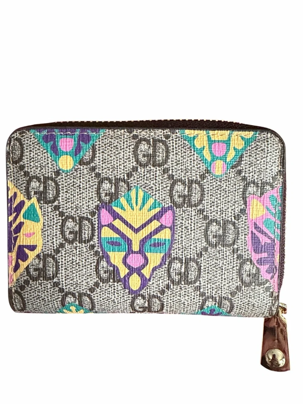 GG brown print card case zip around  double G
