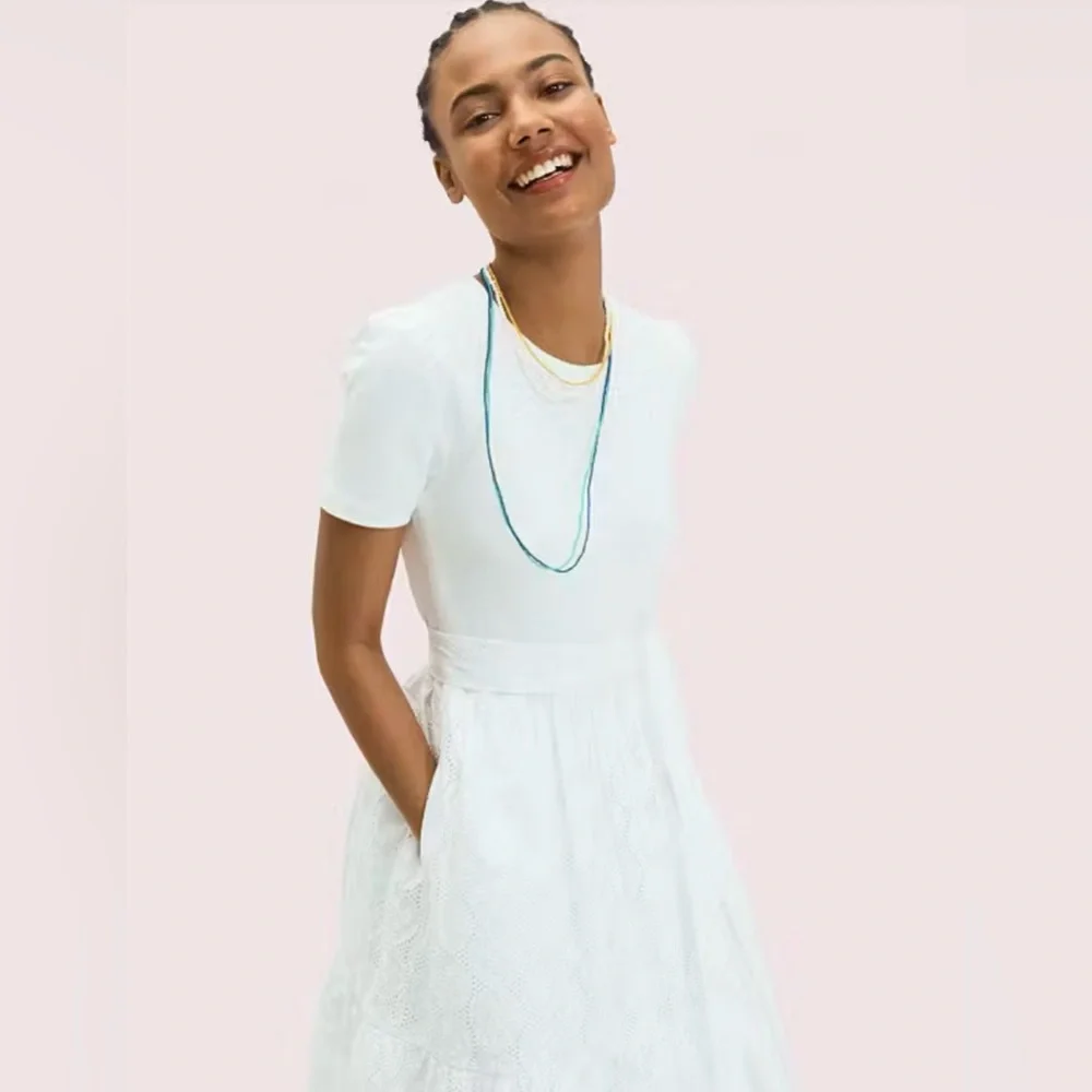Kate Spade White Mixed Media Fit & Flare Dress Size XXS