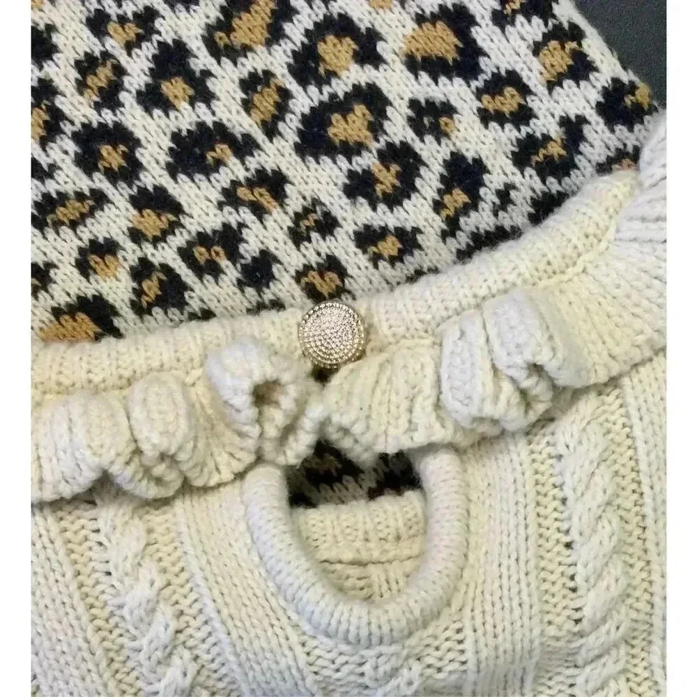 Rachel Zoe‎ kids girls ruffle long sleeve ivory leopard print sweater dress 3T
