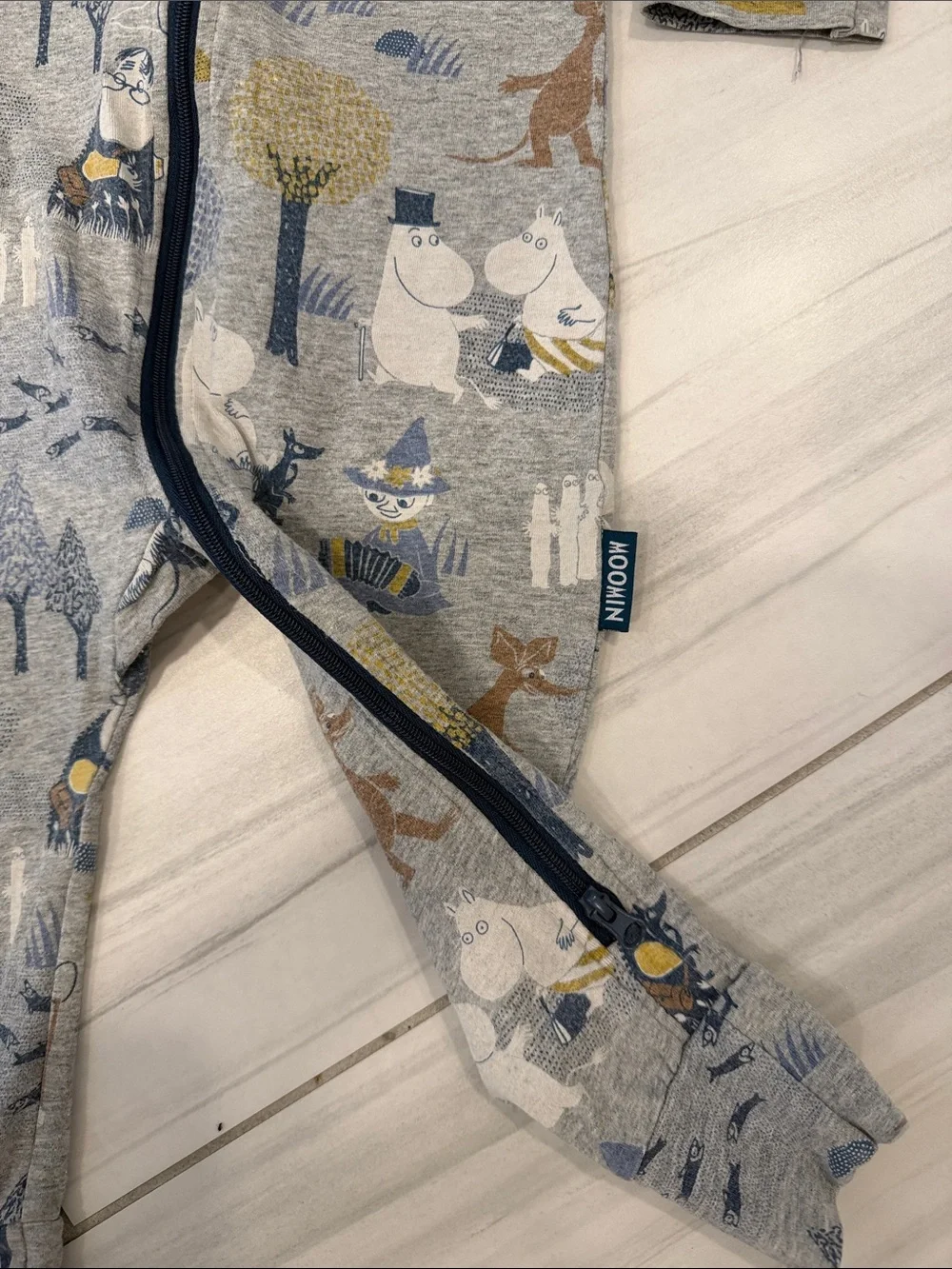 Moomin Characters Printed Kids Zip-One Piece Long Sleeve Cotton Bodysuit Size 74