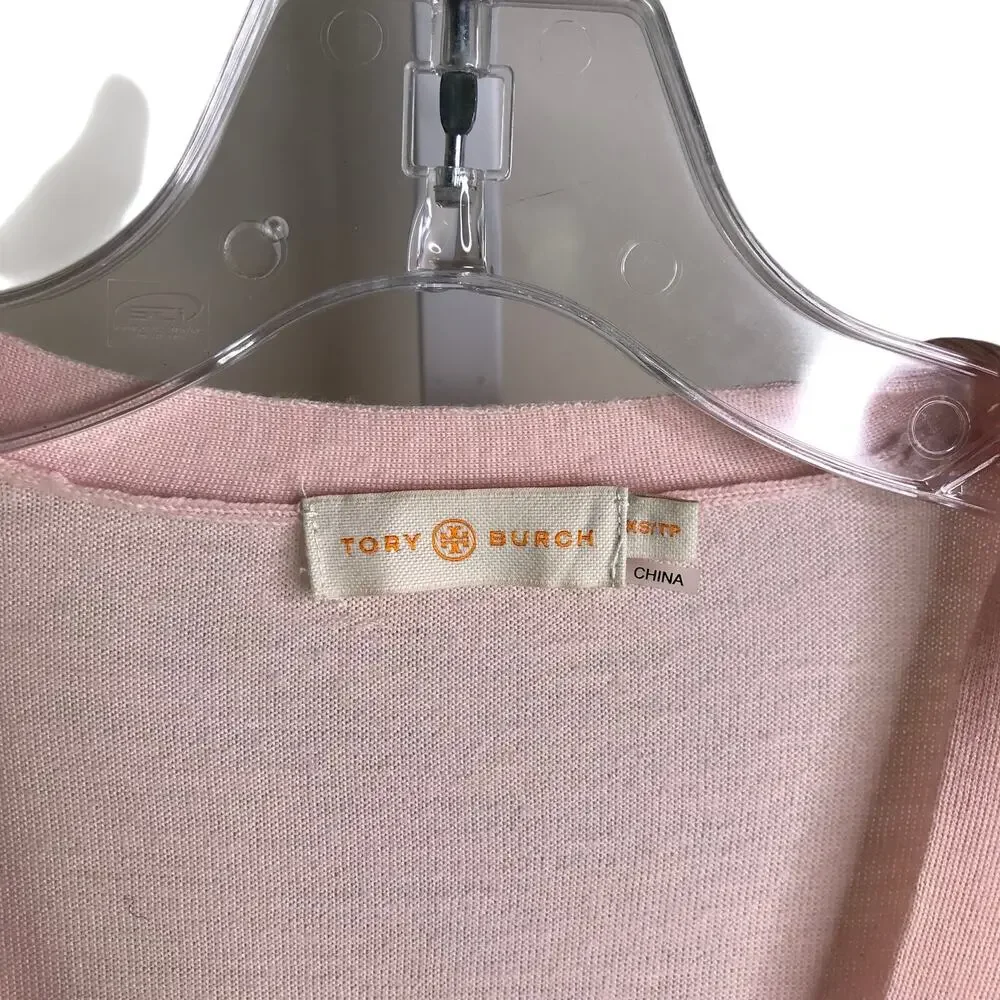 Tory Burch Madeline Cardigan Wmns Size XS/TP Coastal‎ Pink Gold Logo Buttons