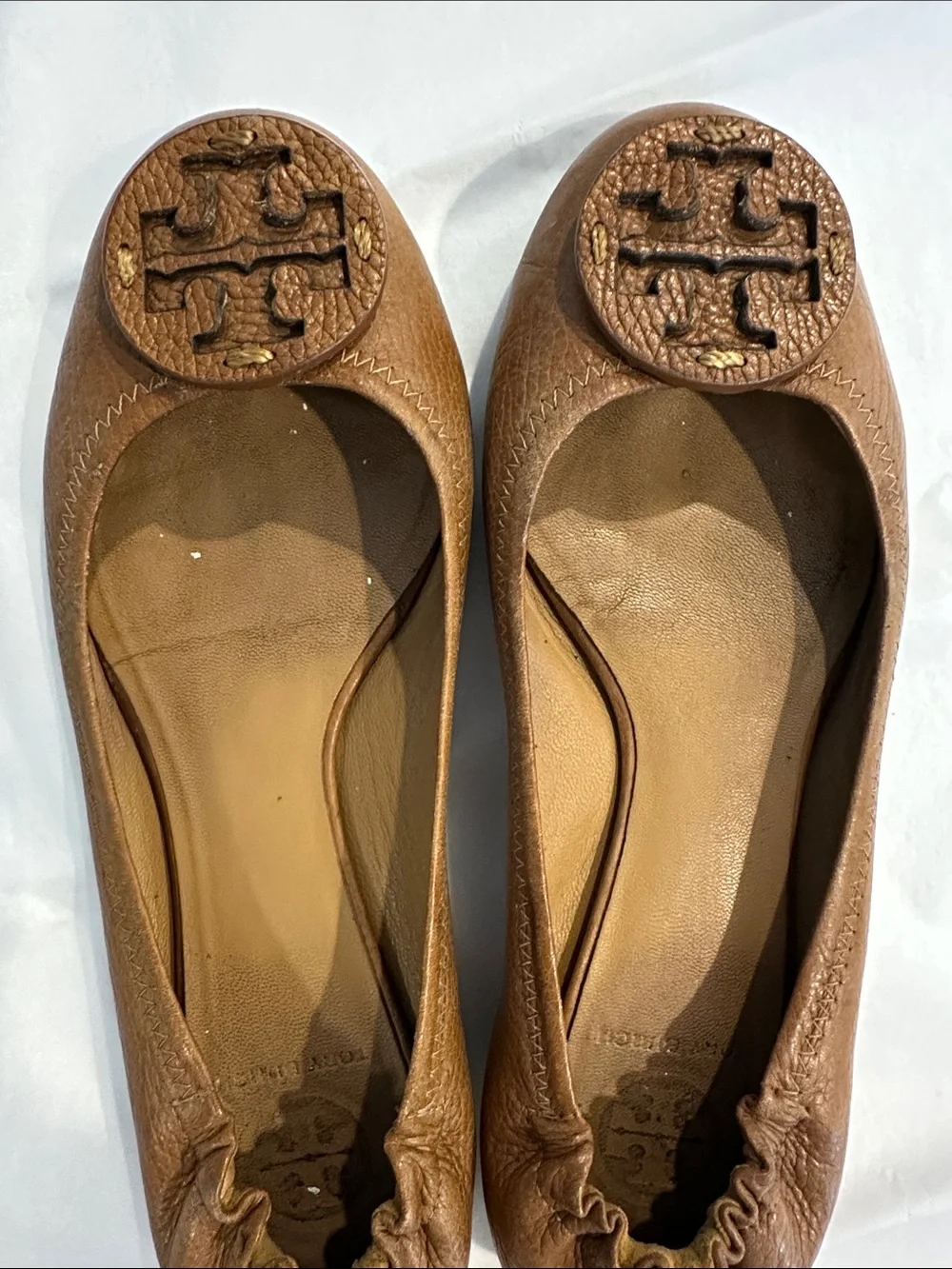 Tory Burch Brown Leather Logo Ballet Flats
