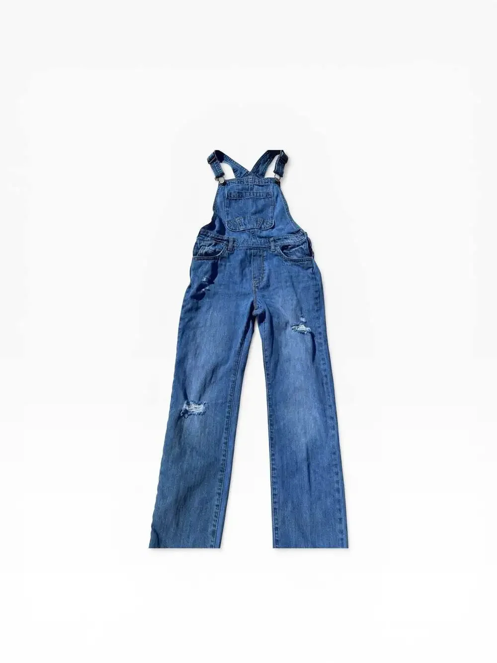 Denim Overalls Kids Medium Wash Blue Good Distressed Straight Leg‎