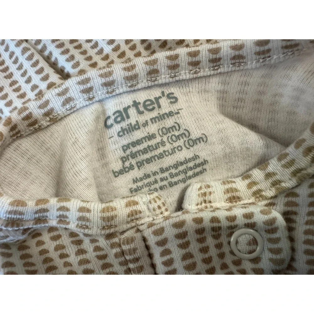 Carters Preemie‎ Baby Boy Girl Unisex Sleeper Outfit Tan Neutral Reborn Doll