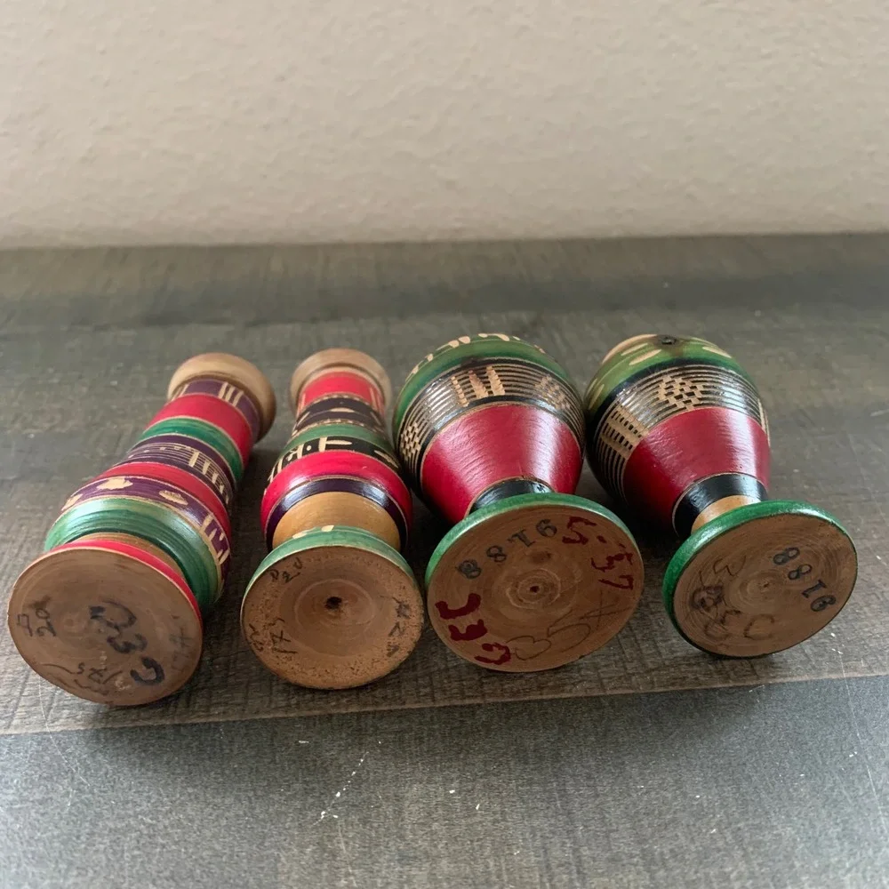 Vintage~1980s Mexican Wooden Salt & Pepper Shakers Folk Art Painted Set of‎ 4