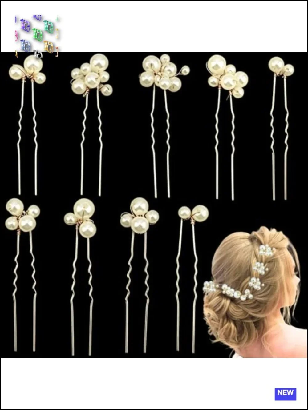 9 Pack Pearl Hair Pins U-Shaped Gold Hair Pins for Women