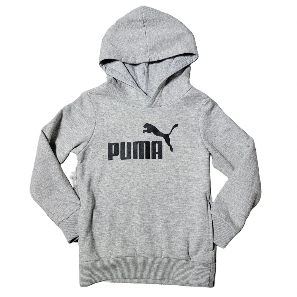 Boys 4T Puma Logo Hoodie Sweatshirt Light Gray Pullover Hooded Pocket Kids‎ 4