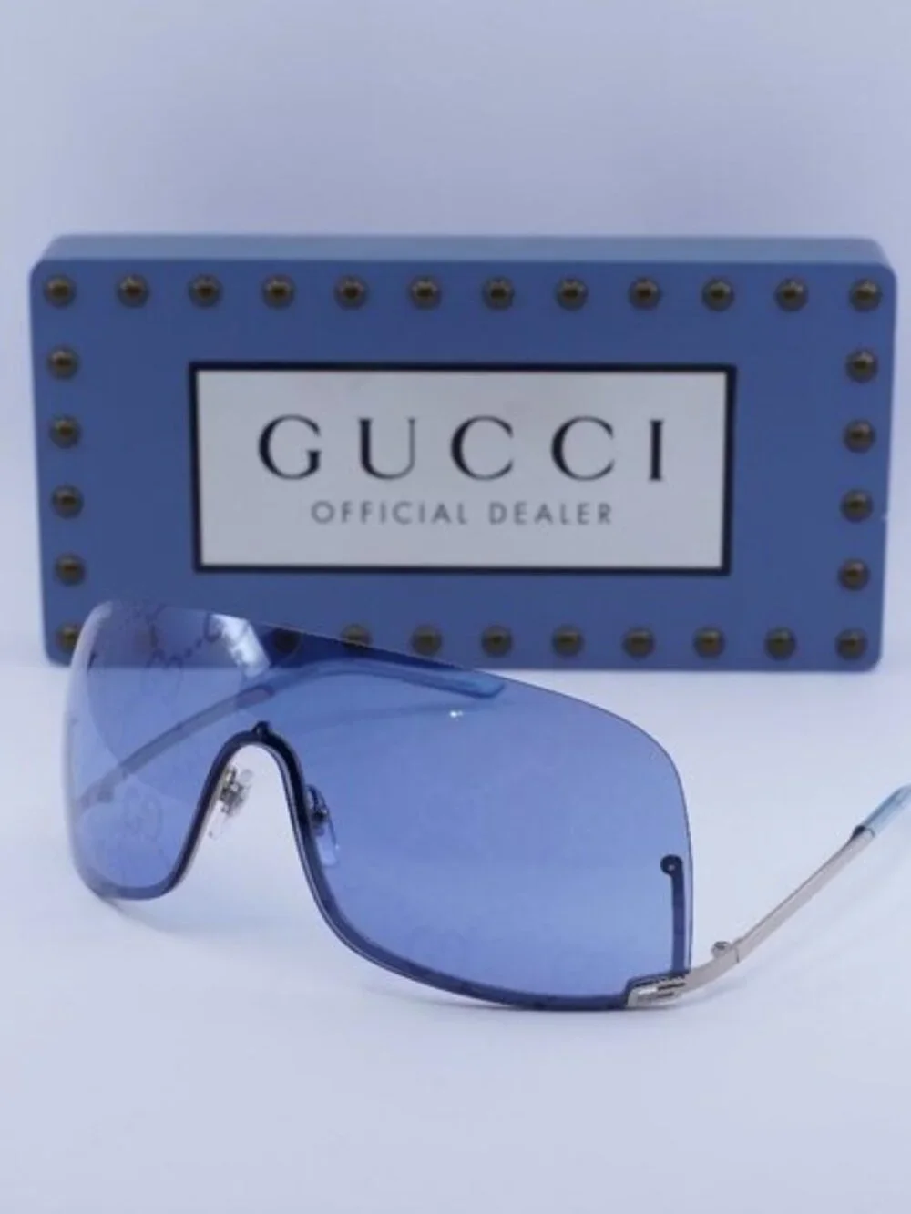 Gucci GG1560S 003 Shield Sunglasses - Silver/Blue