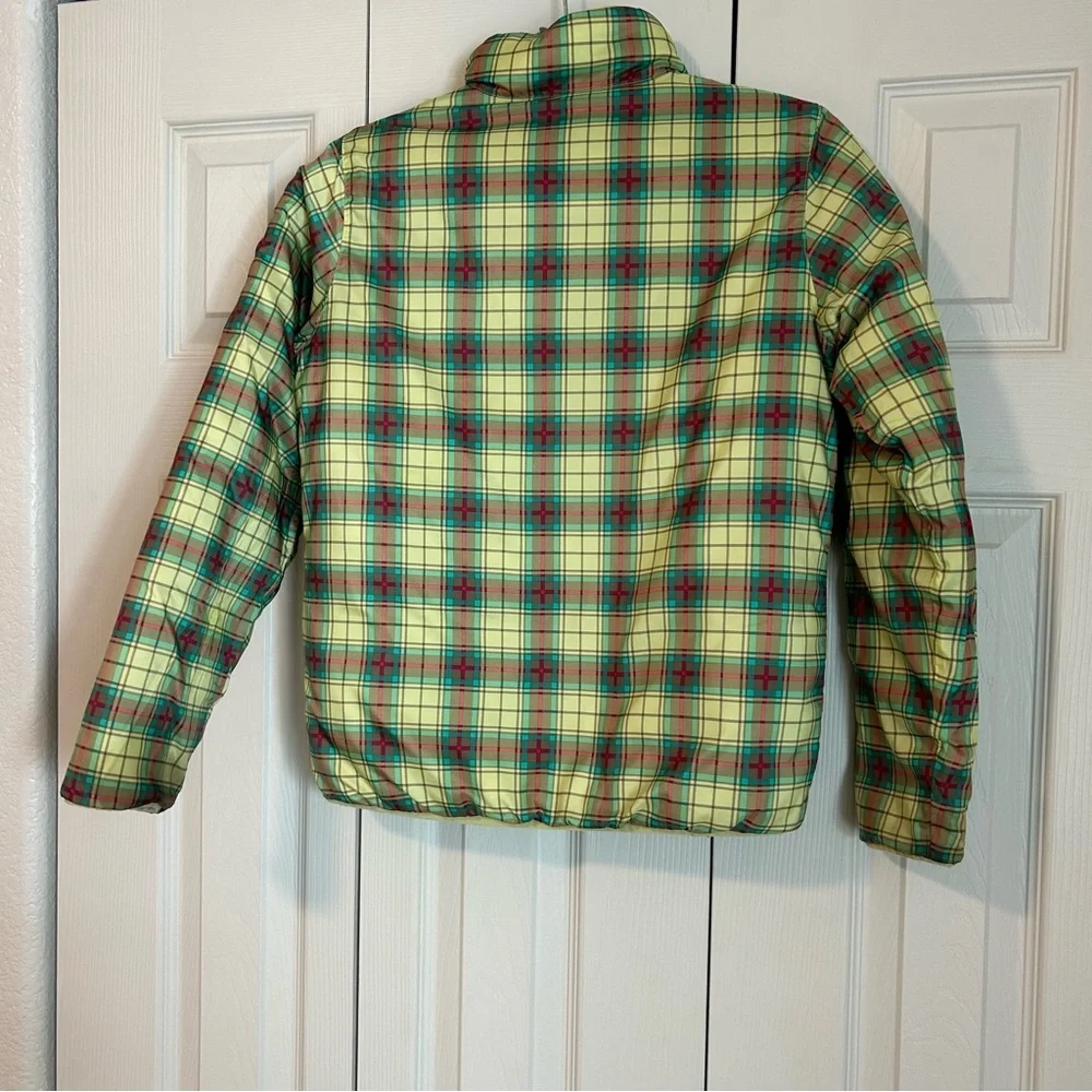 Burton Plaid and Teal Reversible Jacket Fall Kid Sz Medium Yellow Accent Zipper