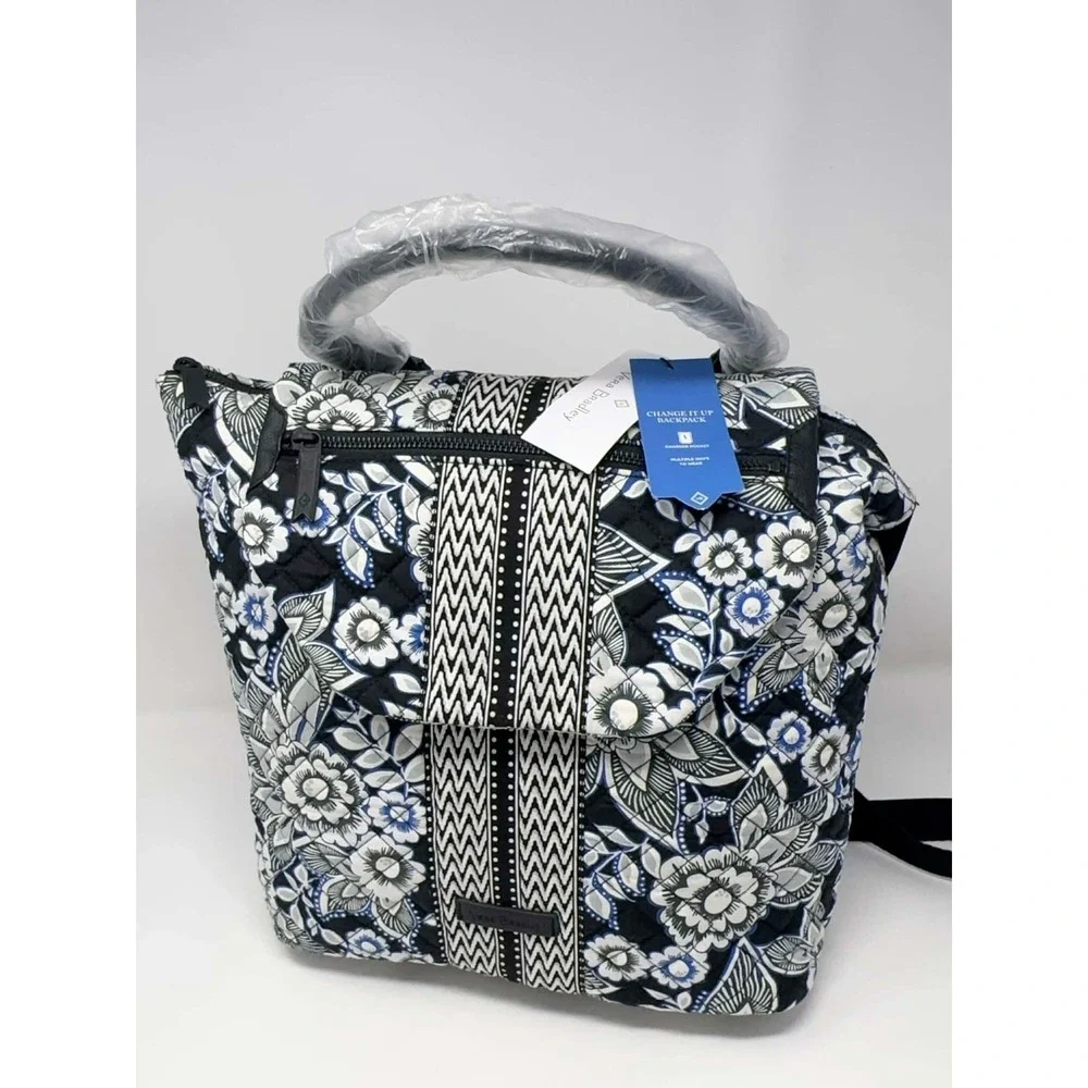 NEW VERA BRADLEY Change It Up Backpack Snow Lotus 22519-I66‎ Black White Blue