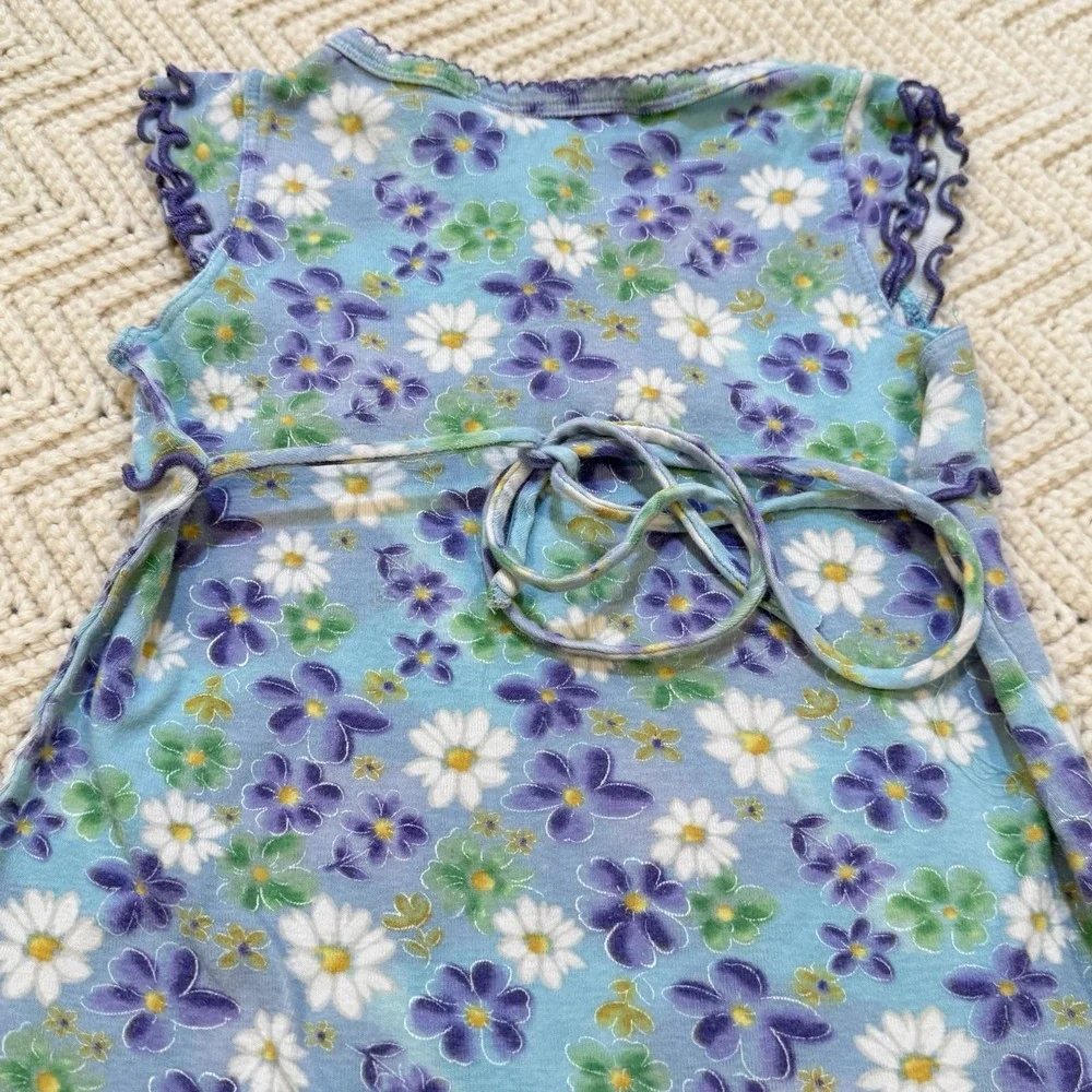 Sweet Innocence‎ Y2K Ruffle Dress Size 2T Purple Blue Daisies Tie Back Summer