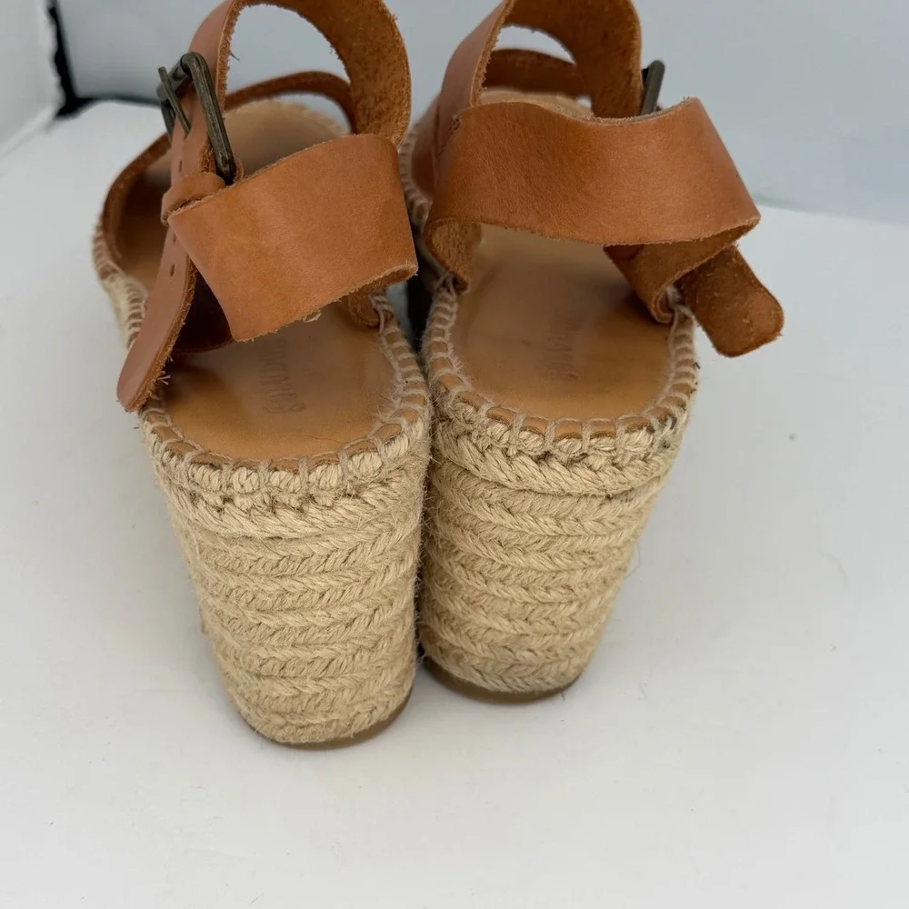 Soludos Minorca Platform Espadrille Sandals Tan Leather Boho Coastal Wedge 40