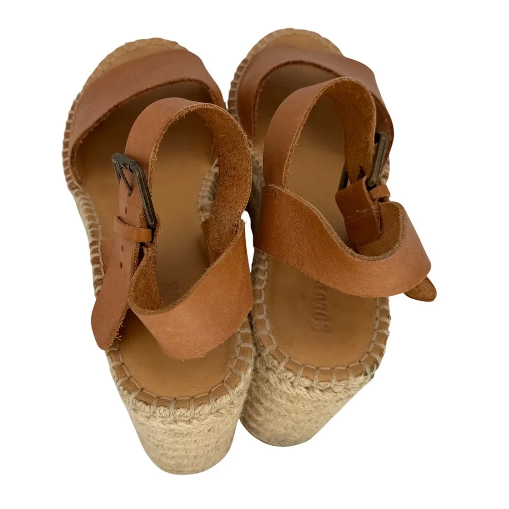 Soludos Minorca Platform Espadrille Sandals Tan Leather Boho Coastal Wedge 40