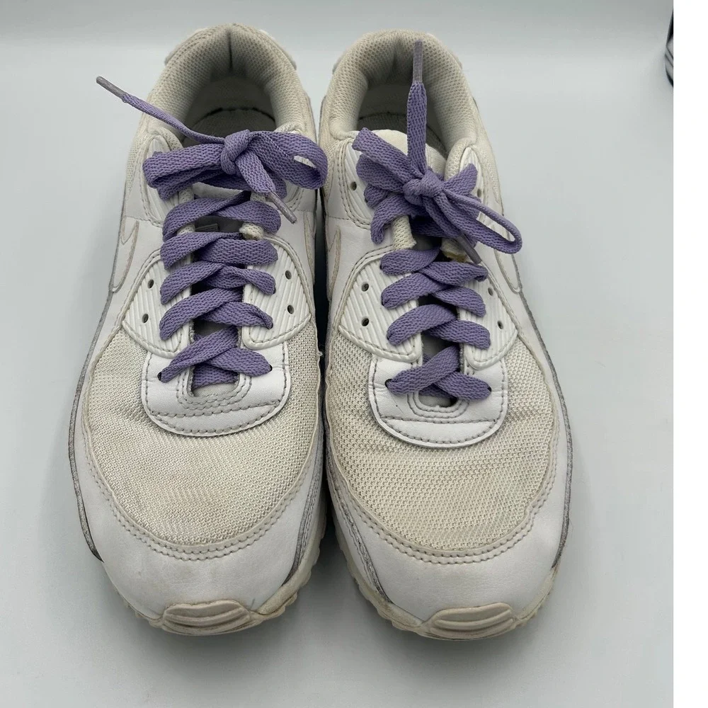 Nike Air Max 90 White Purple Laces Low Top Sneakers Mens 9 Womens‎ 10.5