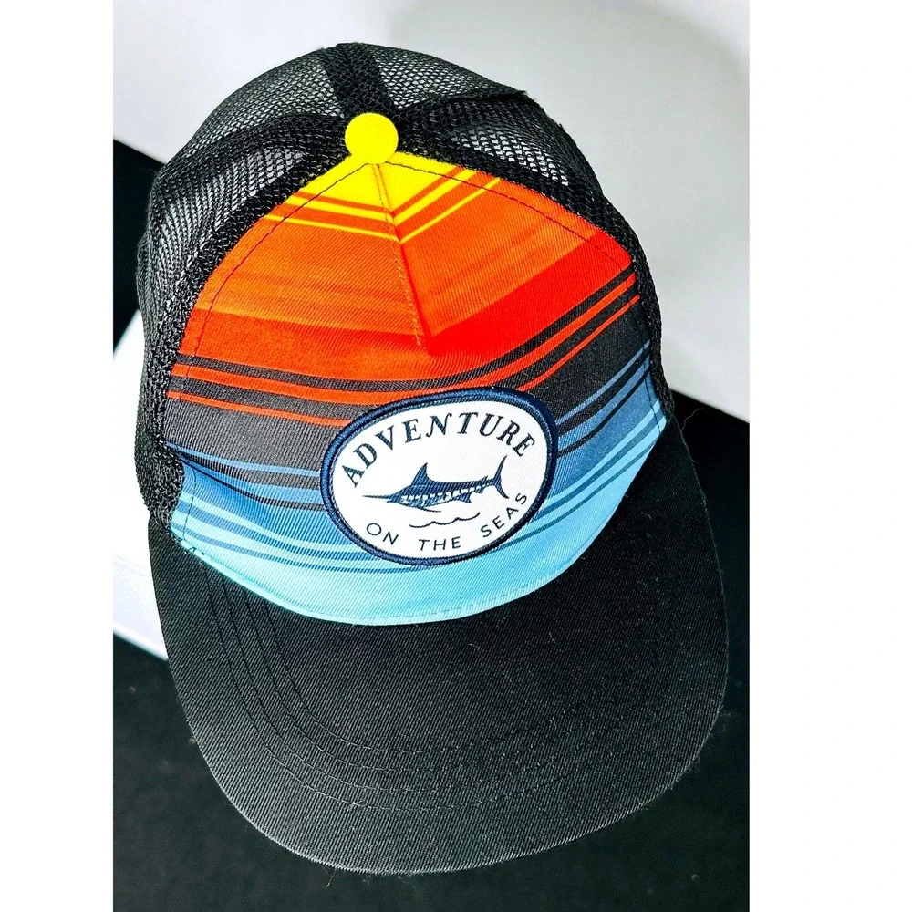 Adventure On The Seas Baseball Hat Cap Sailfish‎ Marlin Striped Mesh Fishing