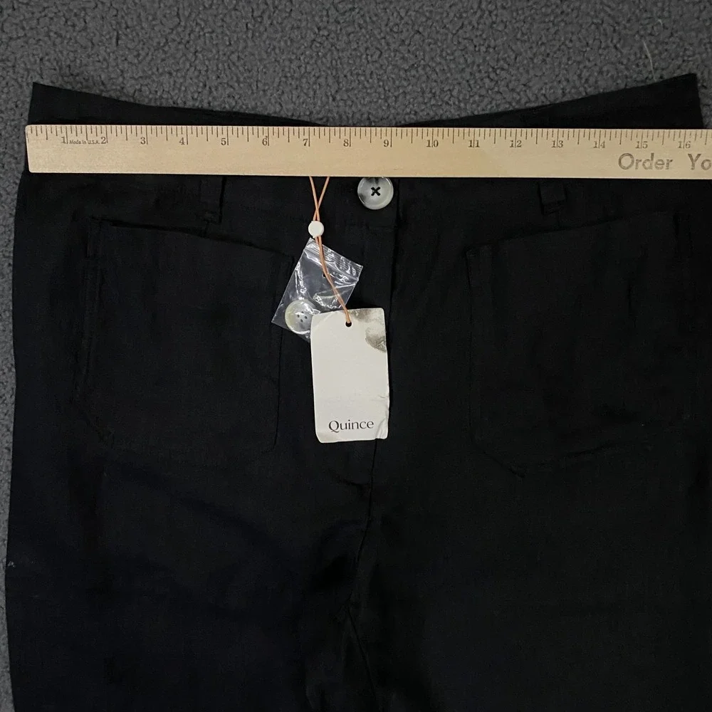 Quince 100% European Linen Patch Pocket Wide Leg Pants size 12 Black Minimal NEW