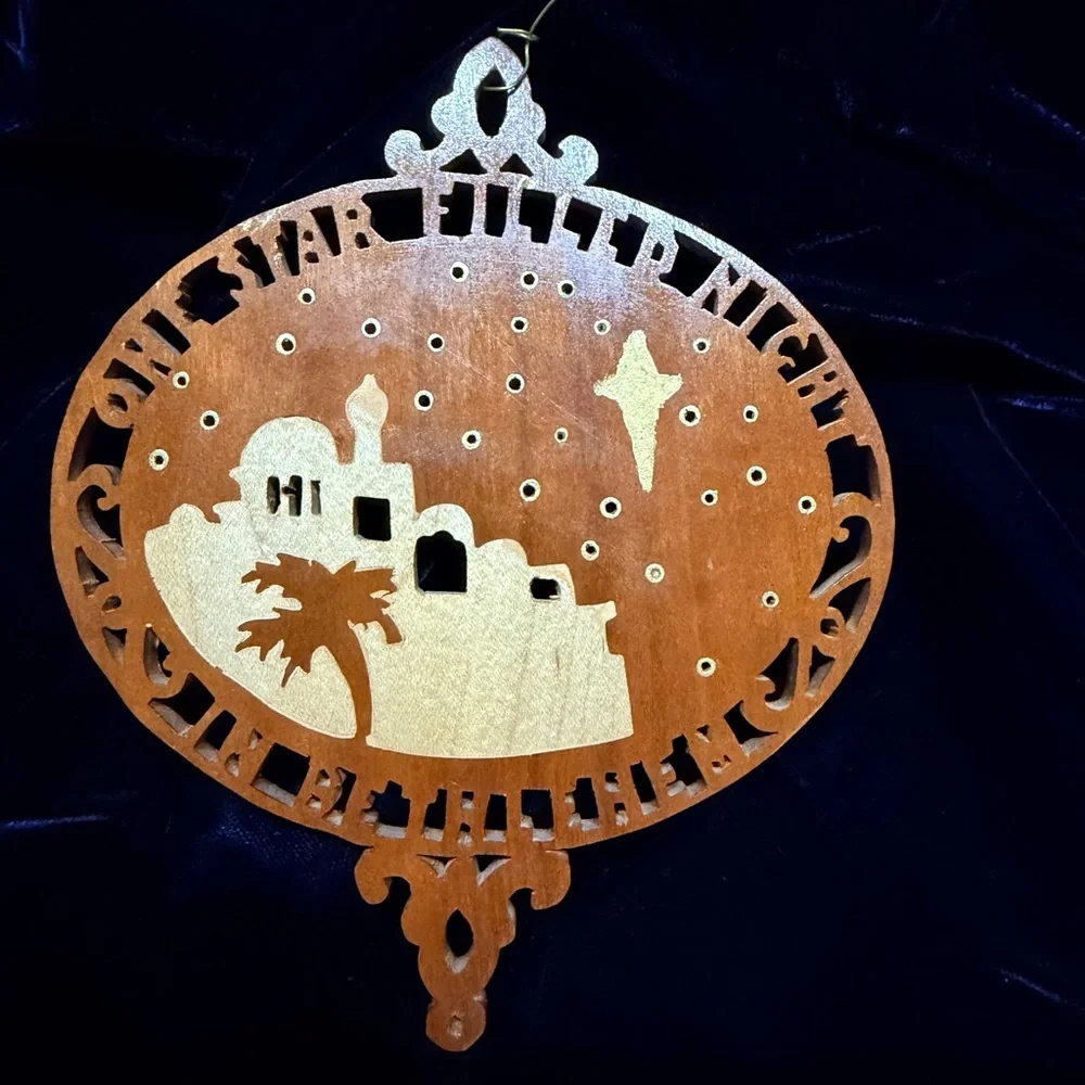 Vintage Wooden Holiday Ornament with Star Design‎