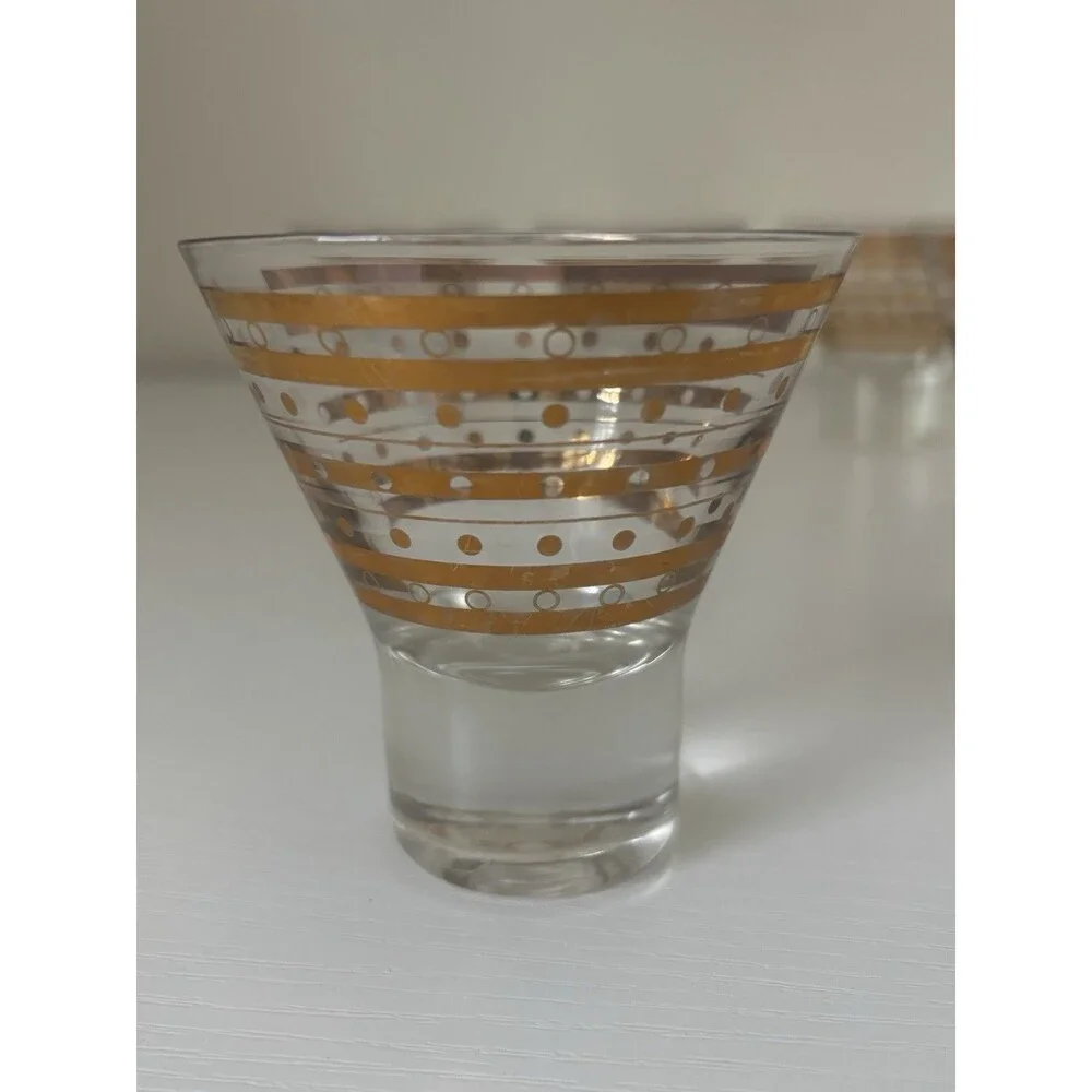 5 Vintage MCM Art Deco Dessert Cocktail Martini Glasses Flared Gold Rim 1960s