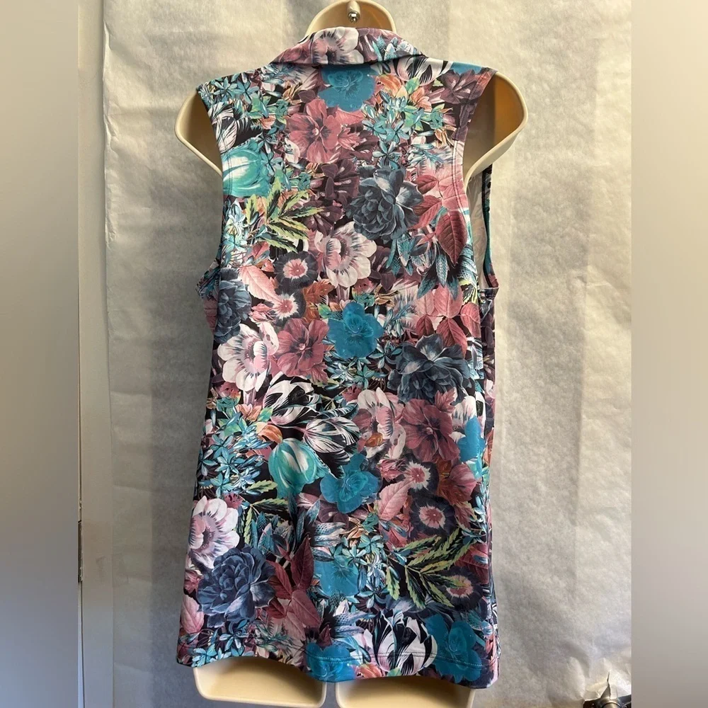 Nike Dri Fit Blue Pink floral Sleeveless‎ Polo golf Tank Top Sz-L. H18