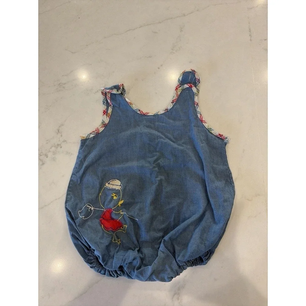 baby‎ romper chambray denim embroidered duck handmade bubble infant 3-9 Months ?
