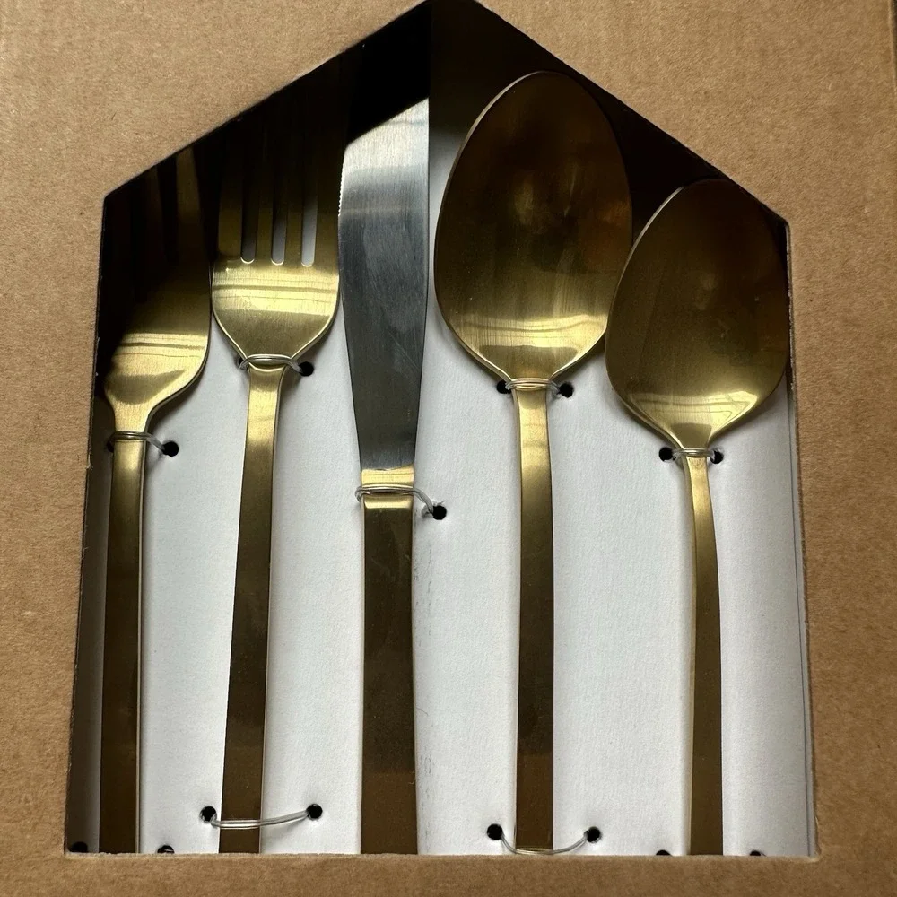 NEW West Elm Gold Dorés Flatware Set 5-piece‎ Plated Gold NIB OB
