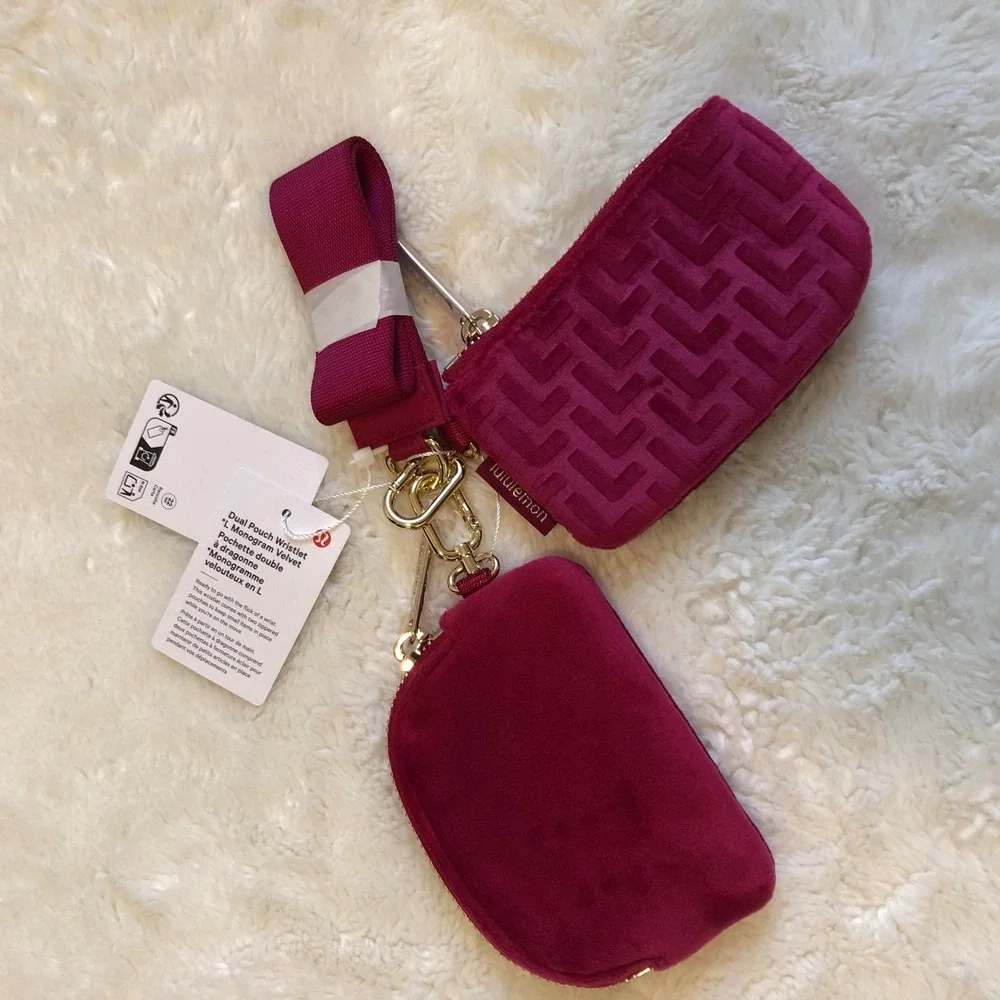 Lululemon Dual Pouch‎ Wristlet L Monogram Velvet Berry Rumble Wristlet NWT
