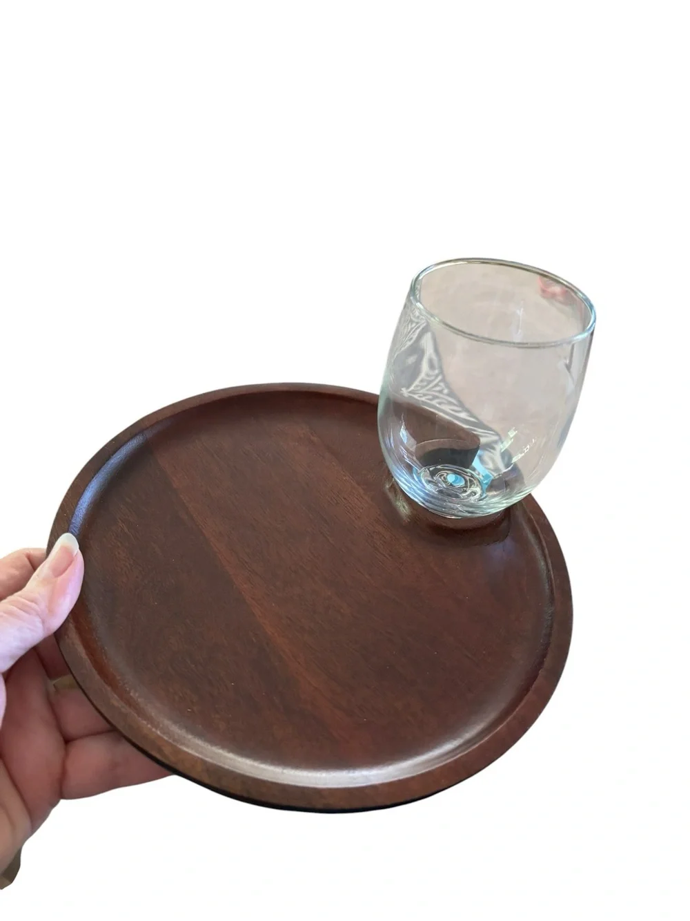 Pottery Barn Set of 4 Wooden Mingling Plates/ Tray Wine Glass Holder Expresso