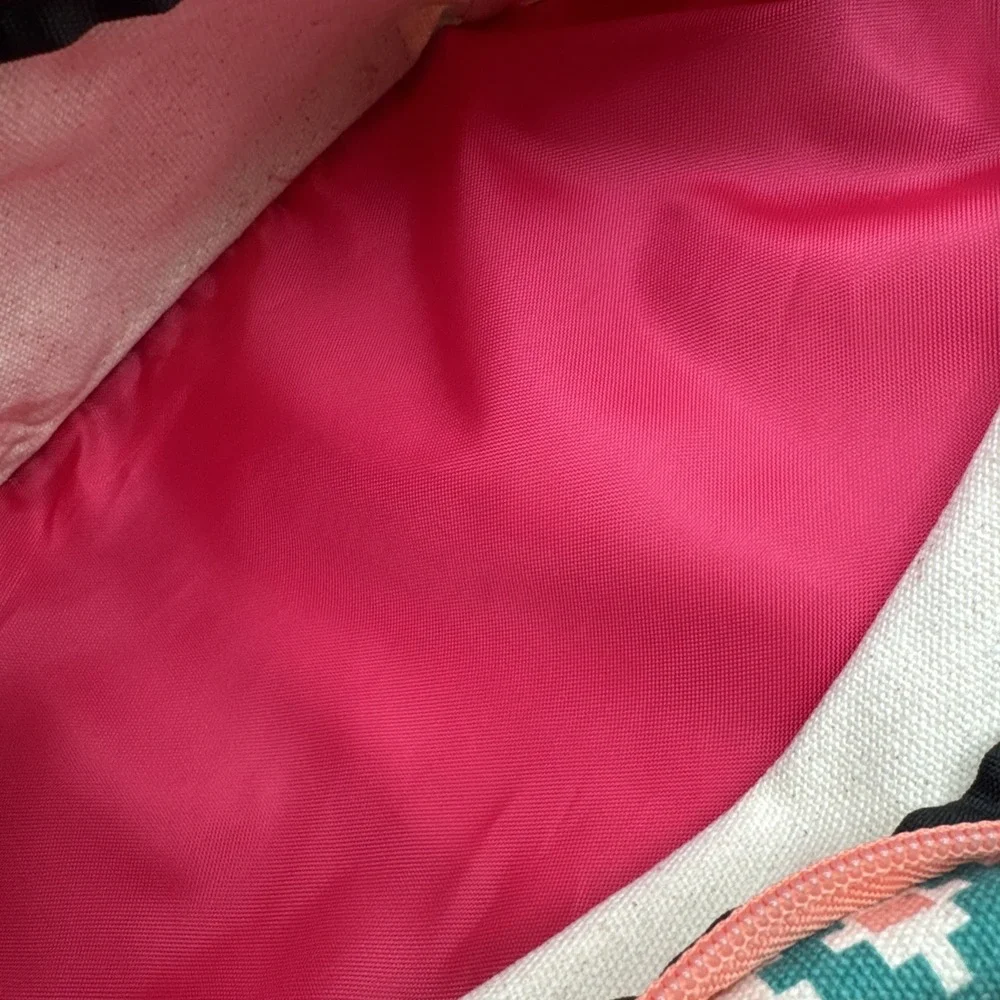KAVU Geometric Pink Rope‎ Bag Sling Canvas Backpack Small Purse Adjustable Strap