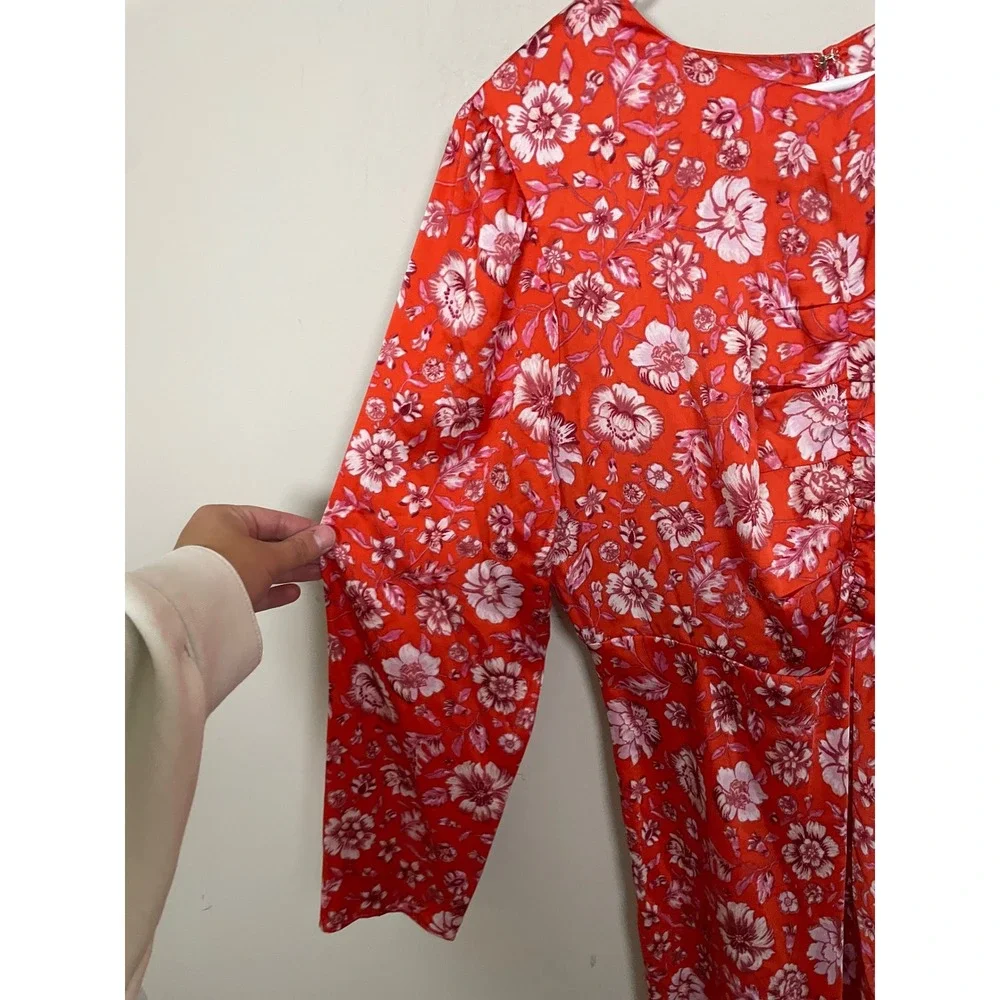 J.Crew Featherweight Satin Midi Dress in Poppy Fields Size 14 Wedding Guezt