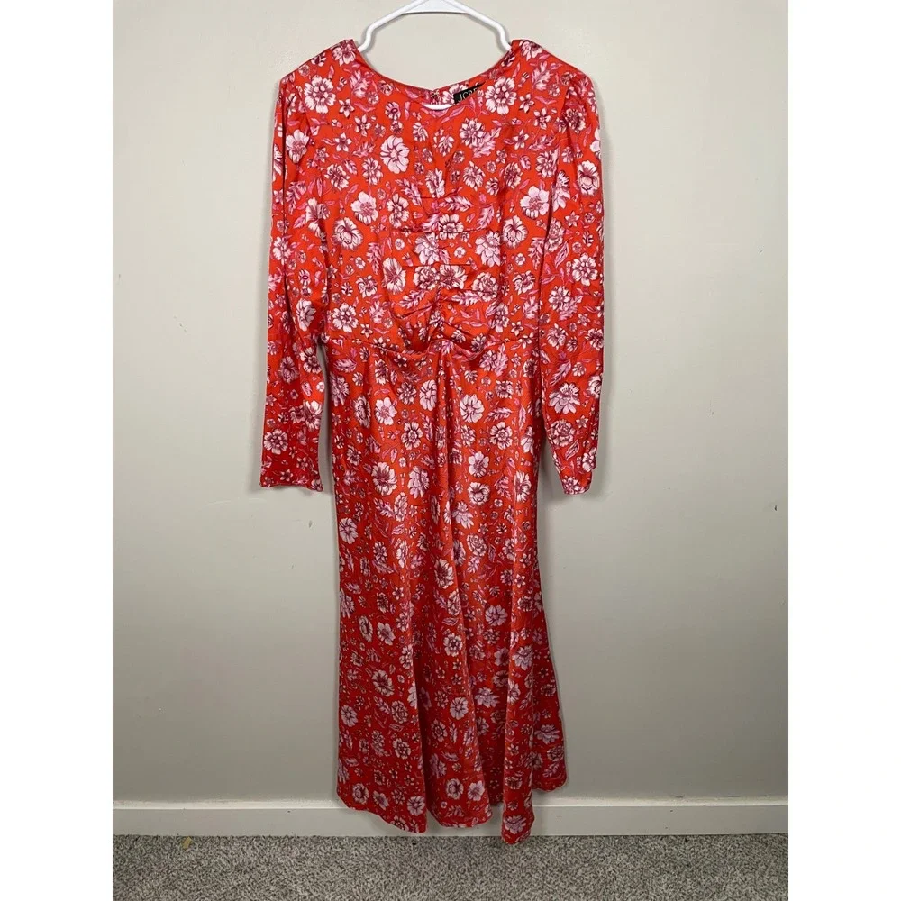 J.Crew Featherweight Satin Midi Dress in Poppy Fields Size 14 Wedding Guezt