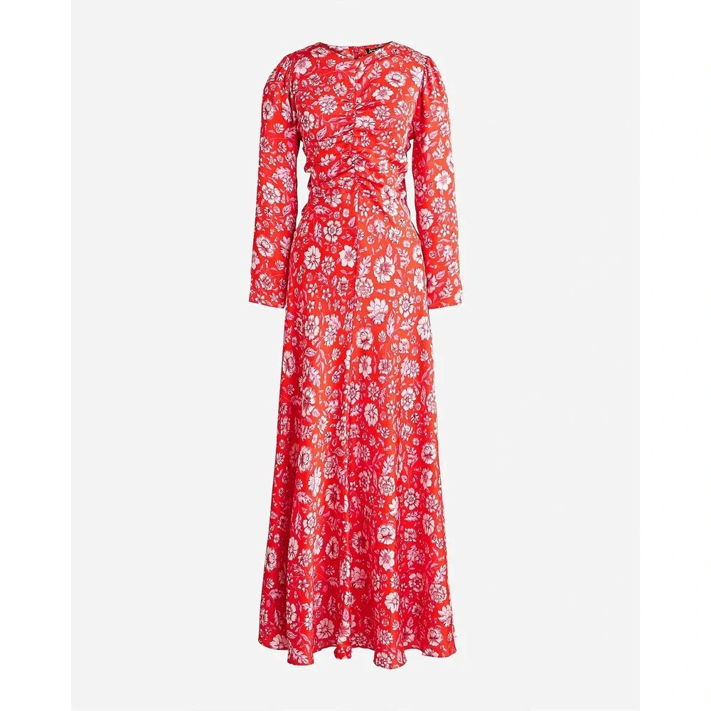J.Crew Featherweight Satin Midi Dress in Poppy Fields Size 14 Wedding Guezt