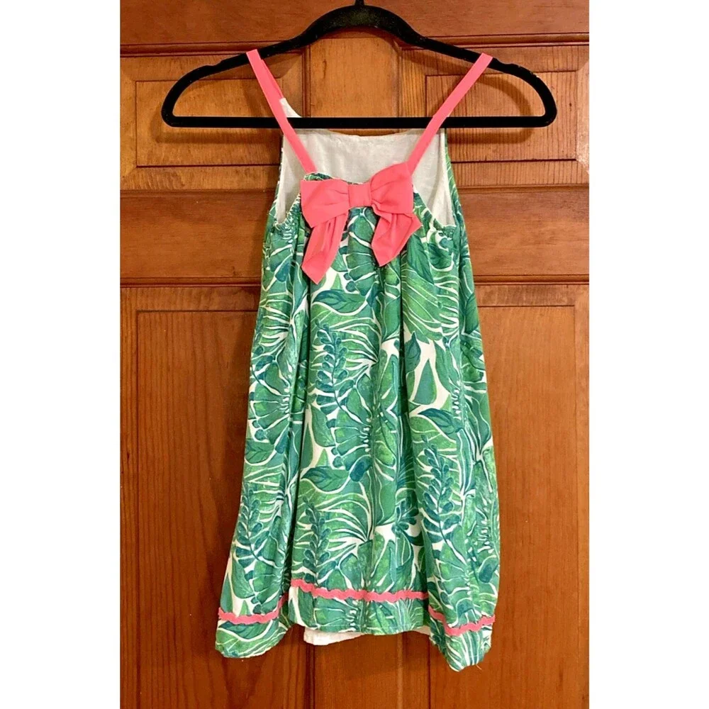 Tommy Bahama Girls 7 Floral Tropical Green Pink Strappy Summer Resort Dress