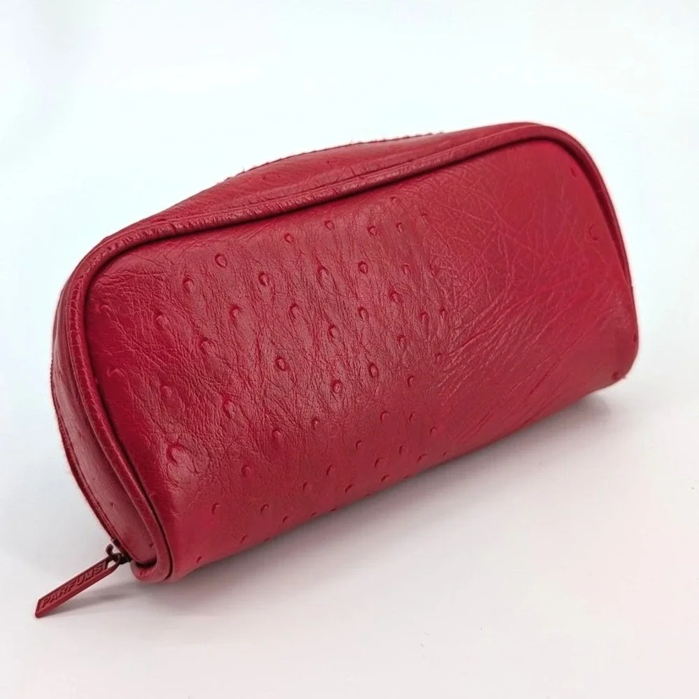Parfums Amarige de Givenchy Red Ostrich‎ Embossed Faux Leather Cosmetic Bag