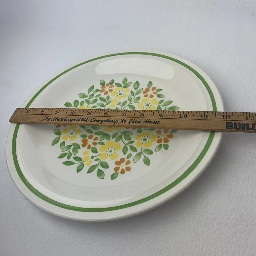 JCPenney Ironstone Dinner Plate Floral Yellow Orange Green MCM 12” Japan