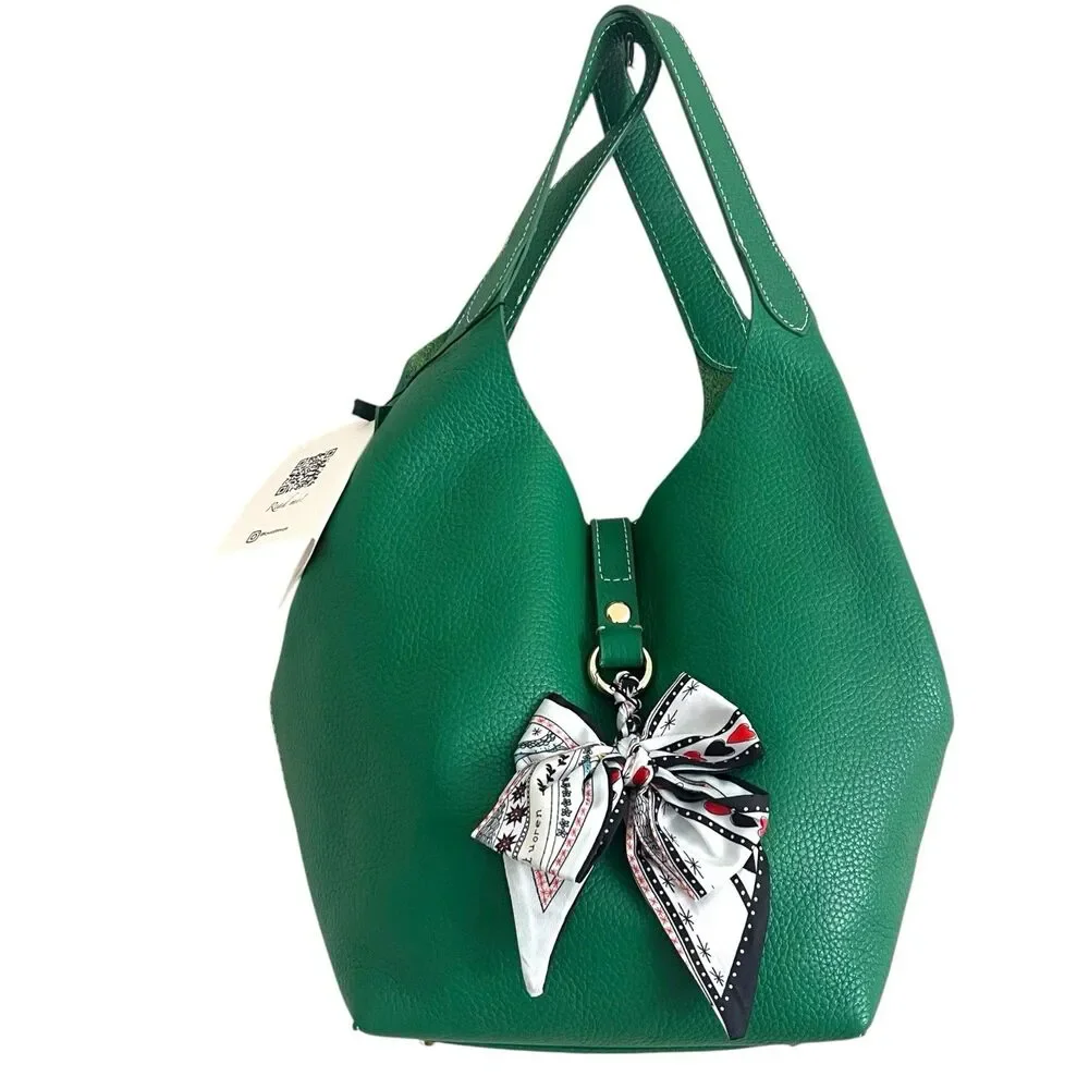 NWT La Via Firenze Green Leather Hobo Bag Made in Italy Shopper Tote Heritage