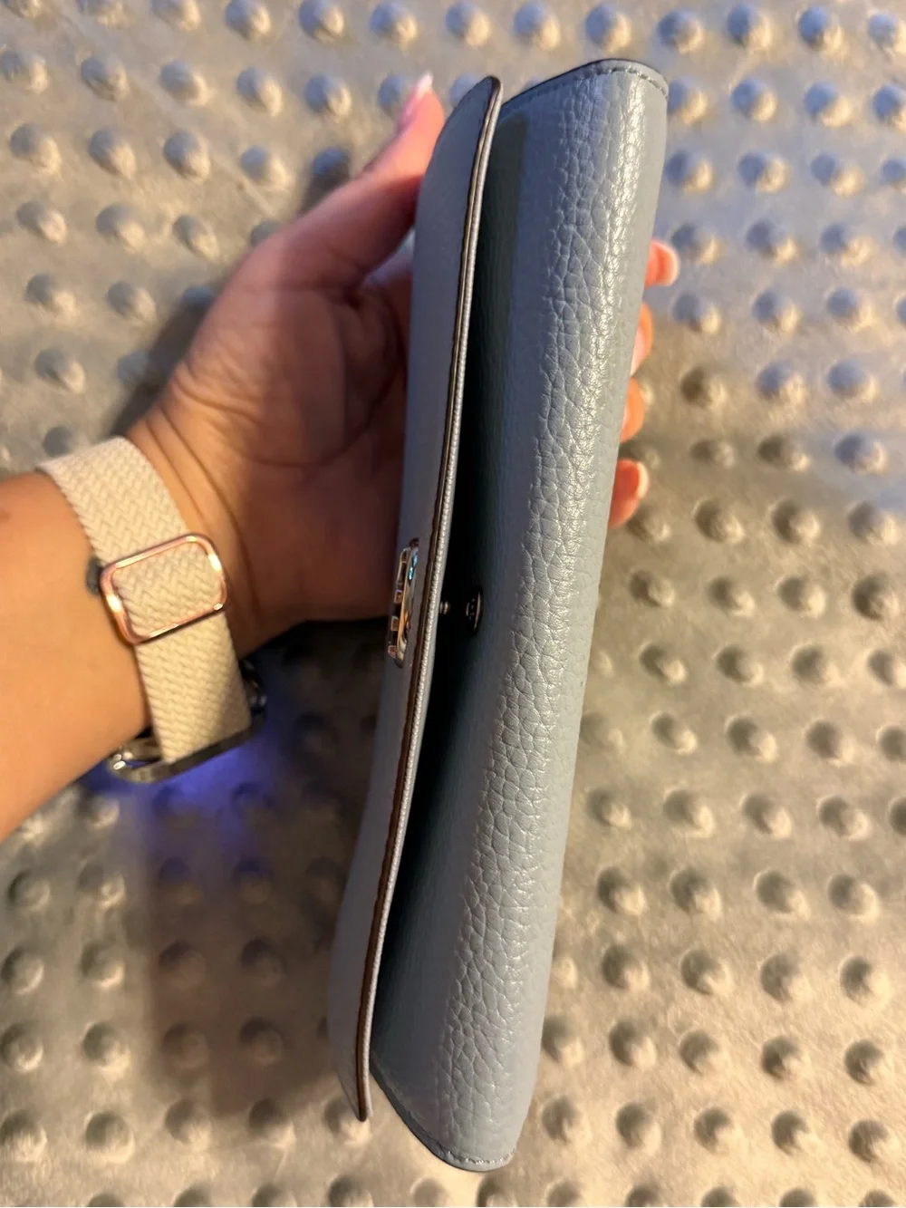Michael Kors Pebbled Leather Continental Wallet in Light Gray/light blue