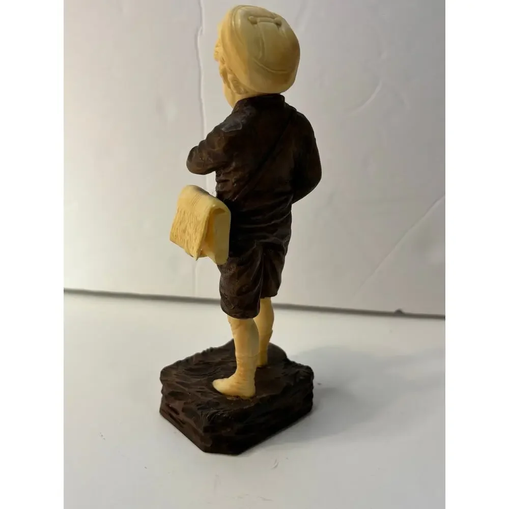 Small Resin and Wood Carved Figure Sculpture Boy w Satchel German?