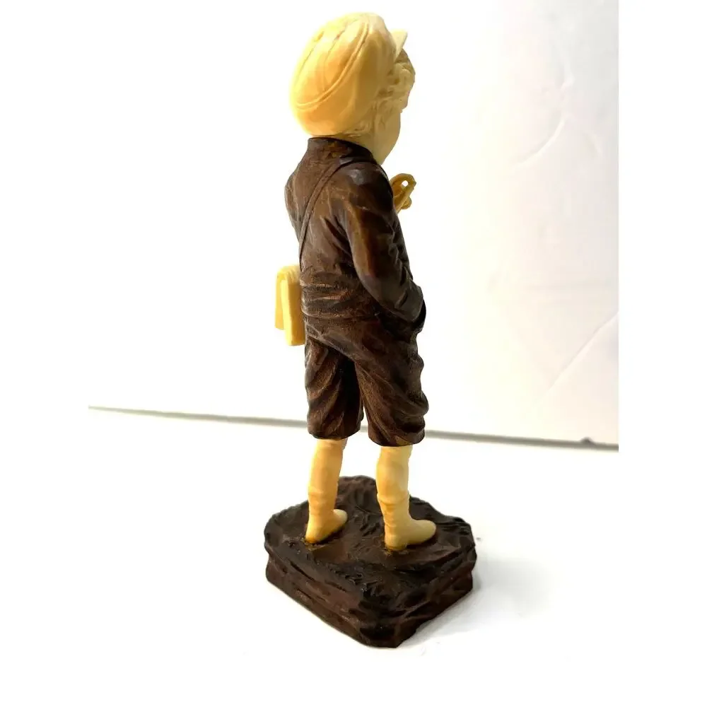 Small Resin and Wood Carved Figure Sculpture Boy w Satchel German?